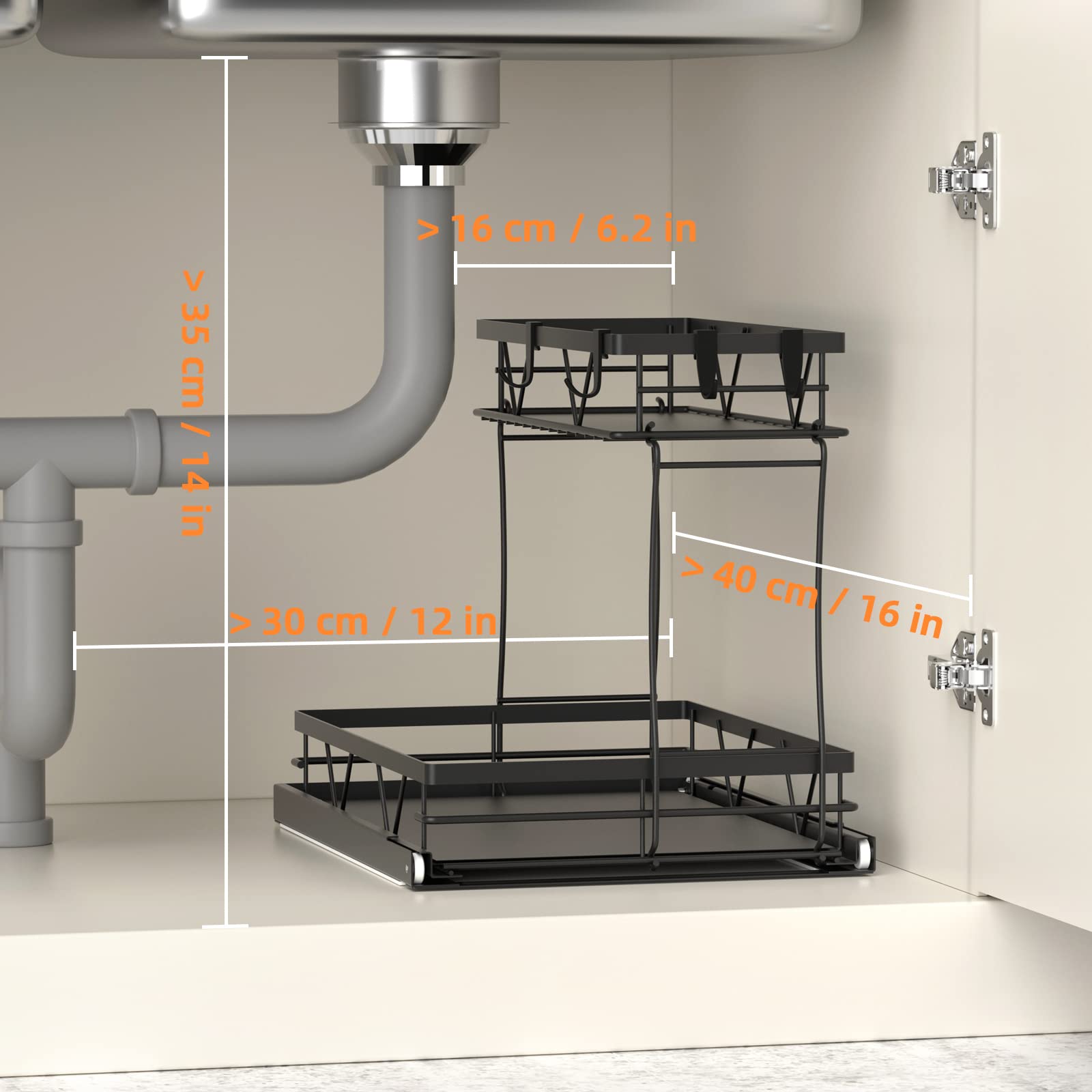 AOSITE 2-Tier Pull Out Cabinet Organizer - Under Sink Storage for Kitchen & Bathroom with Sliding Drawers - Space Saving Solution for Small Spaces, Perfect for Organizing Cleaning Supplies, Cosmetics, and Kitchen Utensils