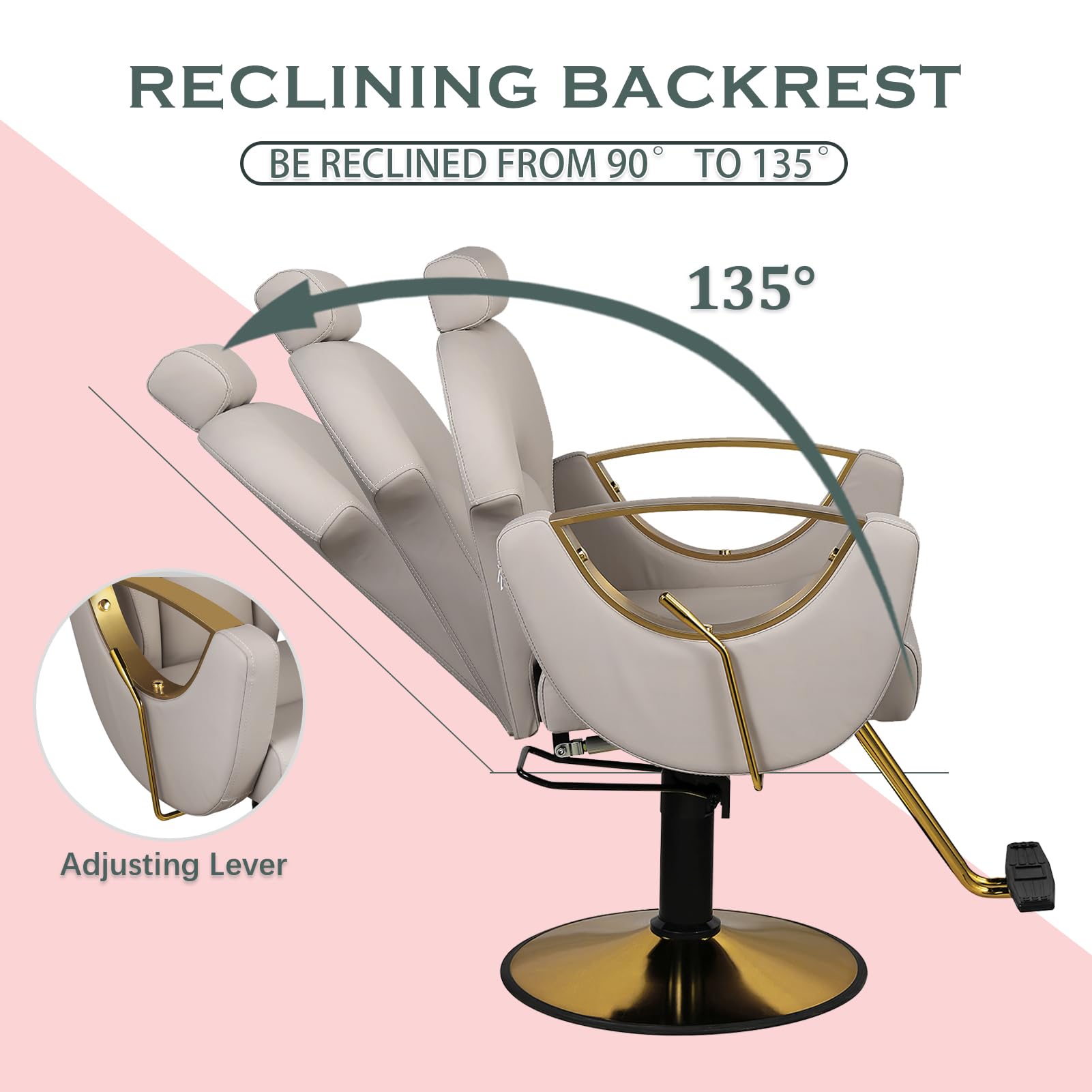Professional Gray Salon Chair for Hair Stylists & Barbers - Hydraulic Pump, 360° Rotation, 130° Recline - Perfect for Home & Commercial Use - Ideal for Haircuts, Styling & Barber Services