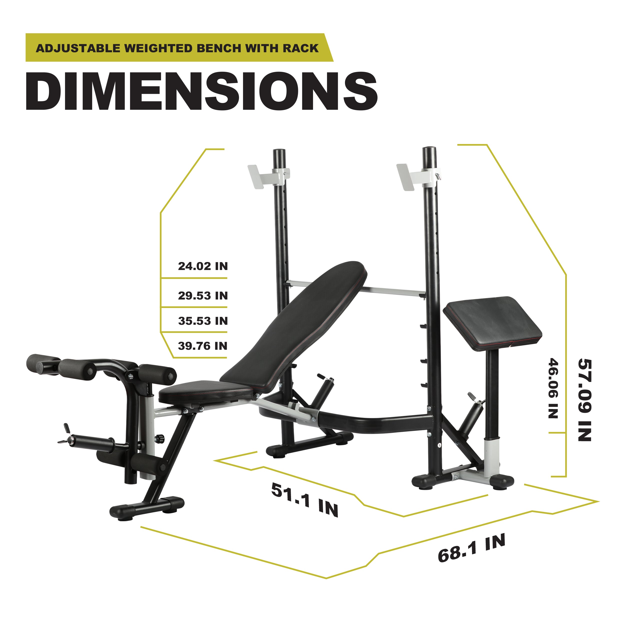 PRCTZ Adjustable Weight Bench with Olympic Squat Rack - Multi-Functional Home Gym Equipment for Strength Training, Arm & Leg Developer with Preacher Pad - Perfect for Home Workouts, Bodybuilding & Fitness Enthusiasts