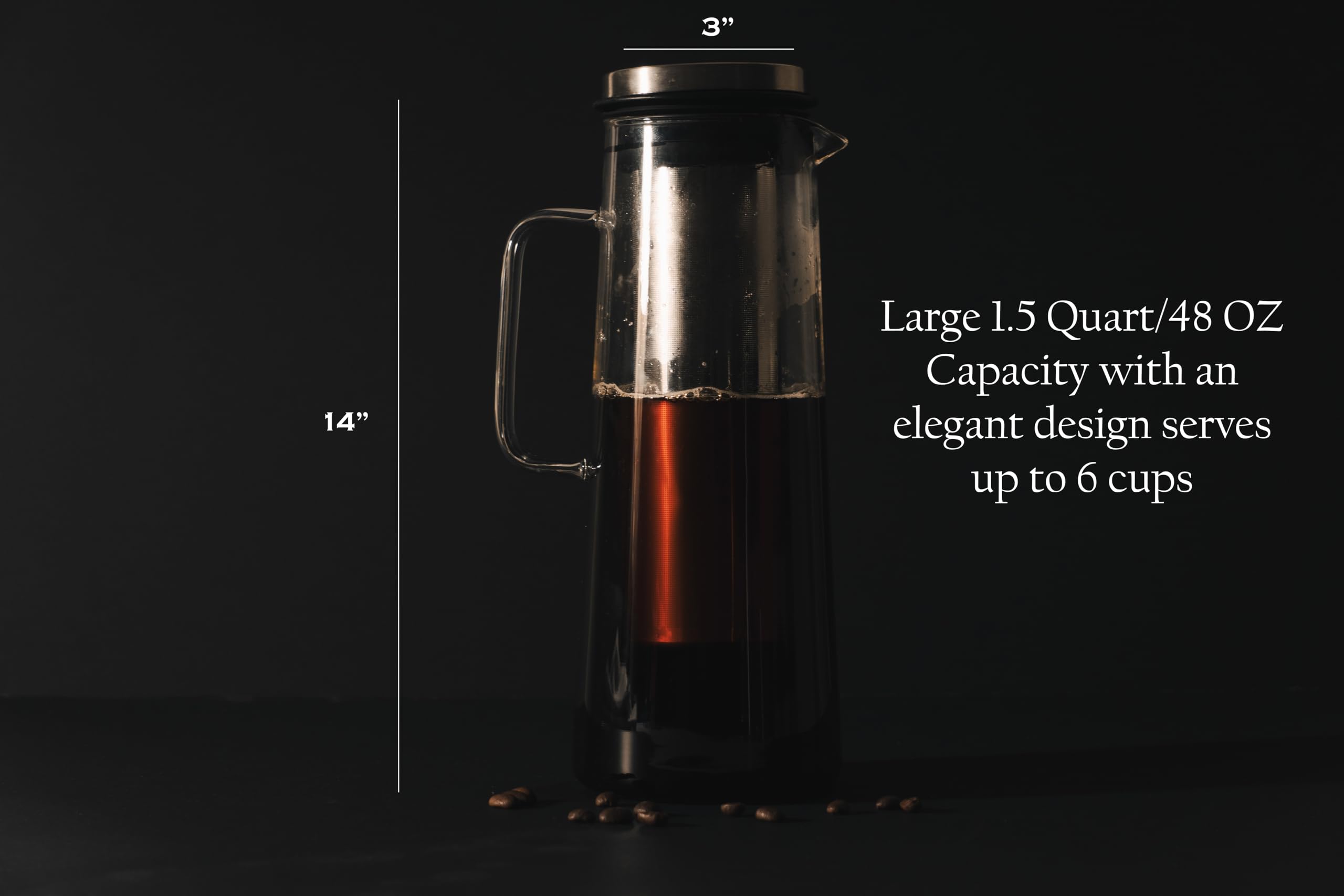 Stainless Steel Airtight Cold Brew Coffee Maker - 1.5Qt/48OZ Iced Coffee Pitcher for Smooth, Flavorful Homemade Cold Brew | Perfect for Home, Office & Outdoor Use