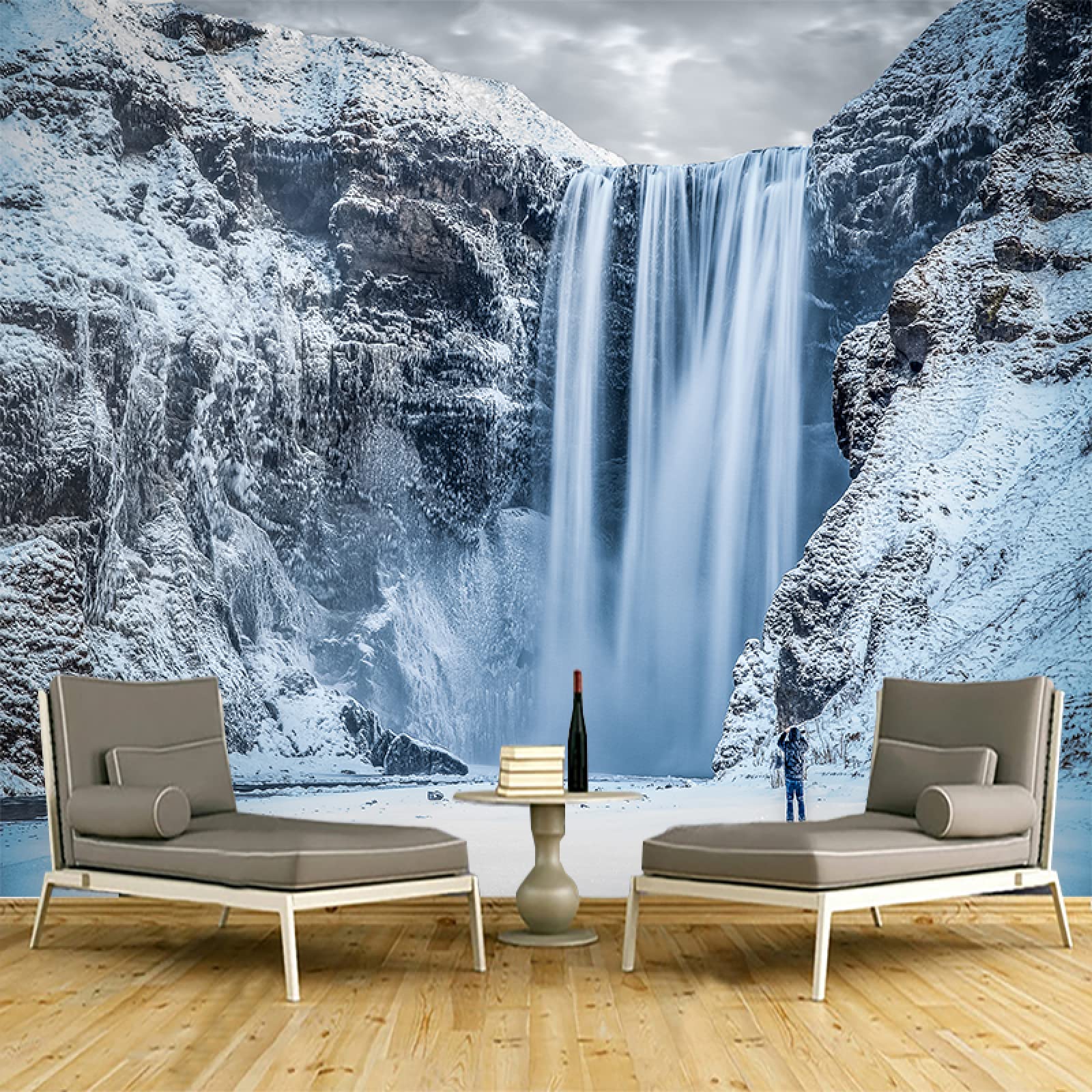 3D Snowflake Falls Natural Landscape Wall Mural - Removable Self-Adhesive Wallpaper for Kids Room, Living Room & TV Backdrop - 122