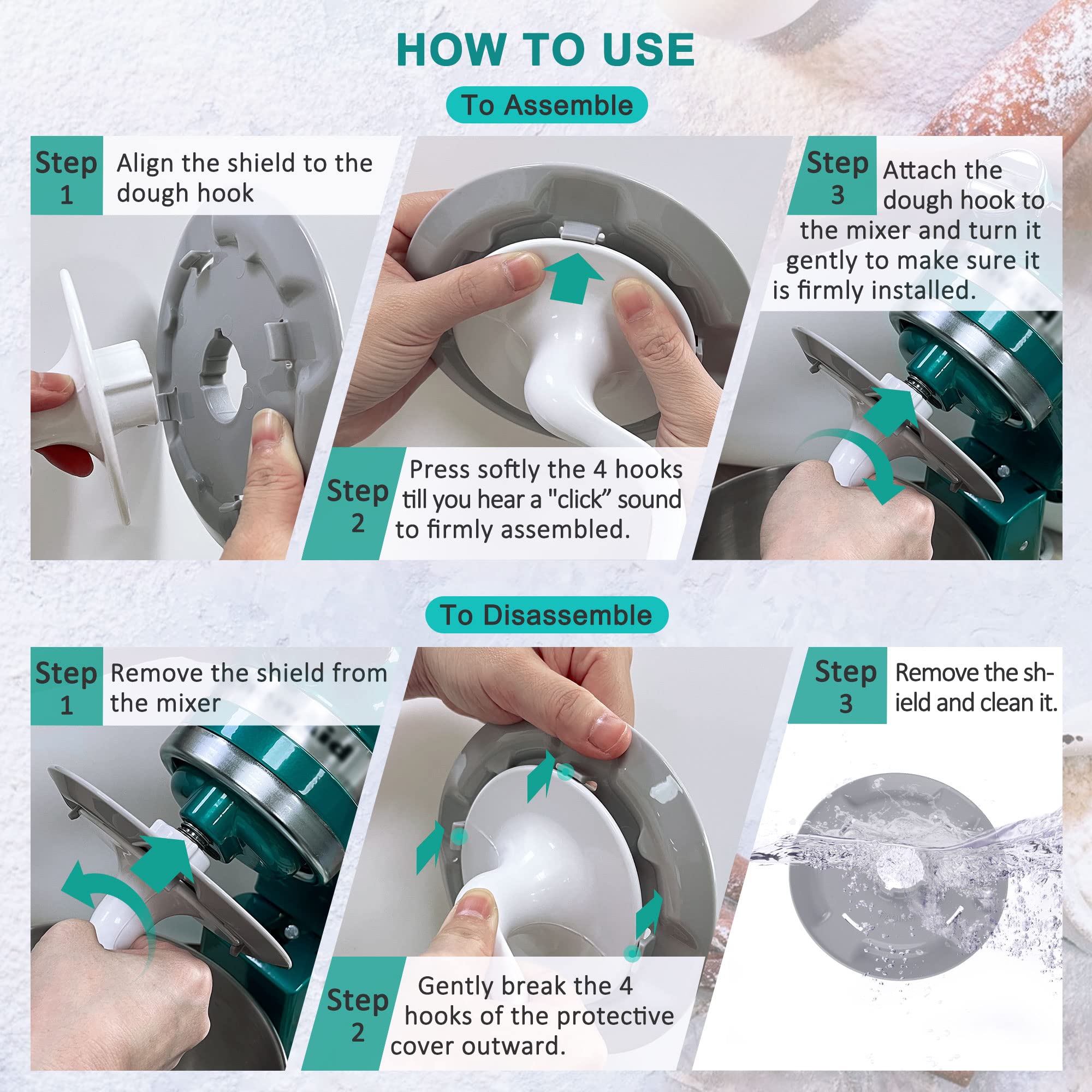 YISH Dough Hook Shield Attachment - Compatible with KitchenAid C-Shape Dough Hooks, Prevents Dough Climbing & Clogging - Replacement Part for Bread Mixing - Perfect for Home Bakers & Commercial Kitchens
