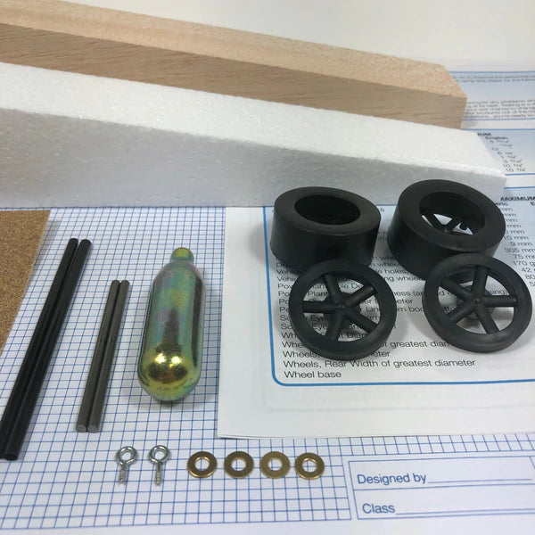 ABS CO2 Dragster Kits - 50 Piece Bulk Pack with Basswood Body for School STEM Projects & Science Competitions