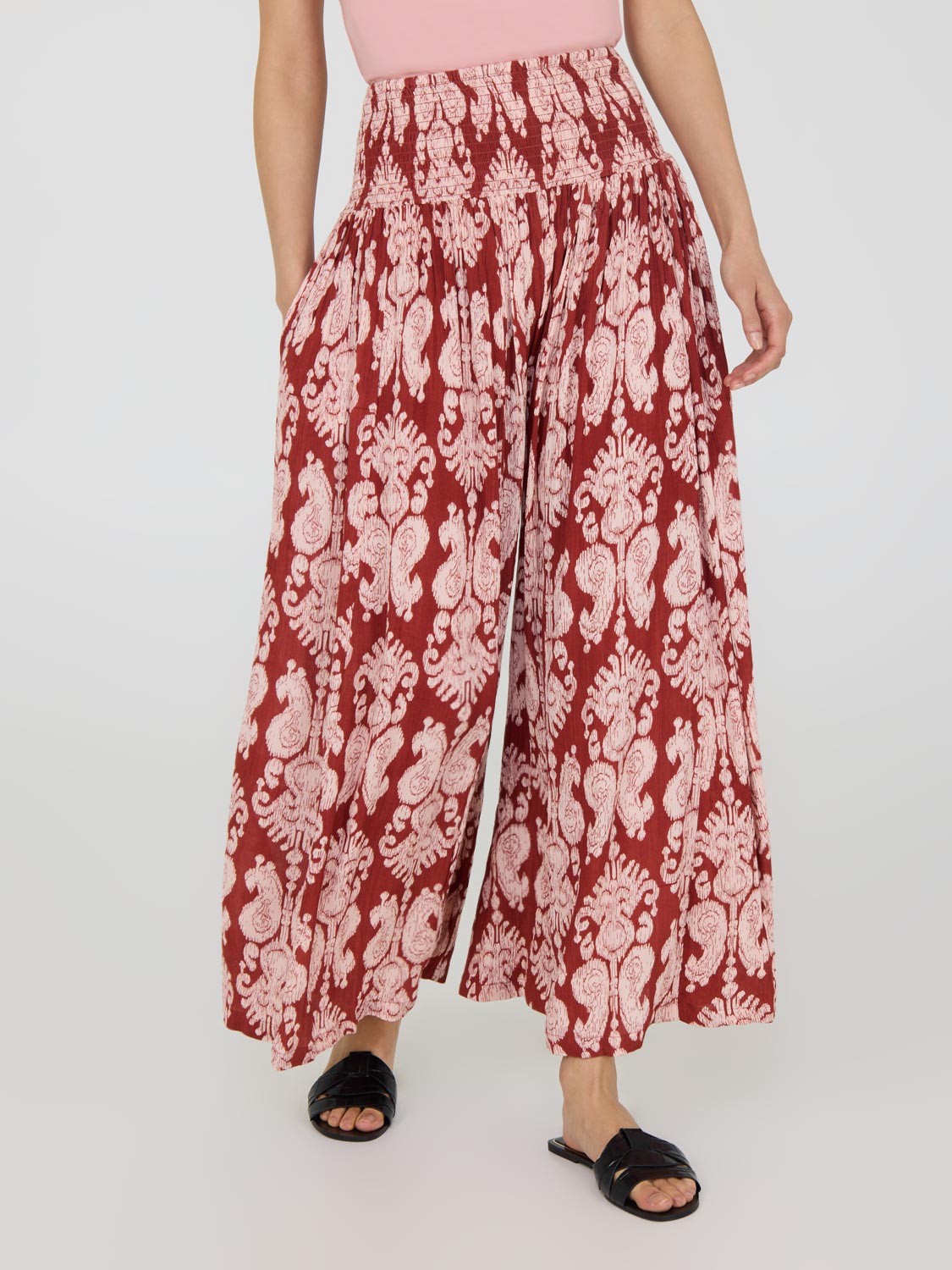 Stylish Paisley Print Palazzo Pants for Women - Comfortable Flowy Boho Wide Leg Trousers - Perfect for Yoga, Beach, Vacation & Casual Wear