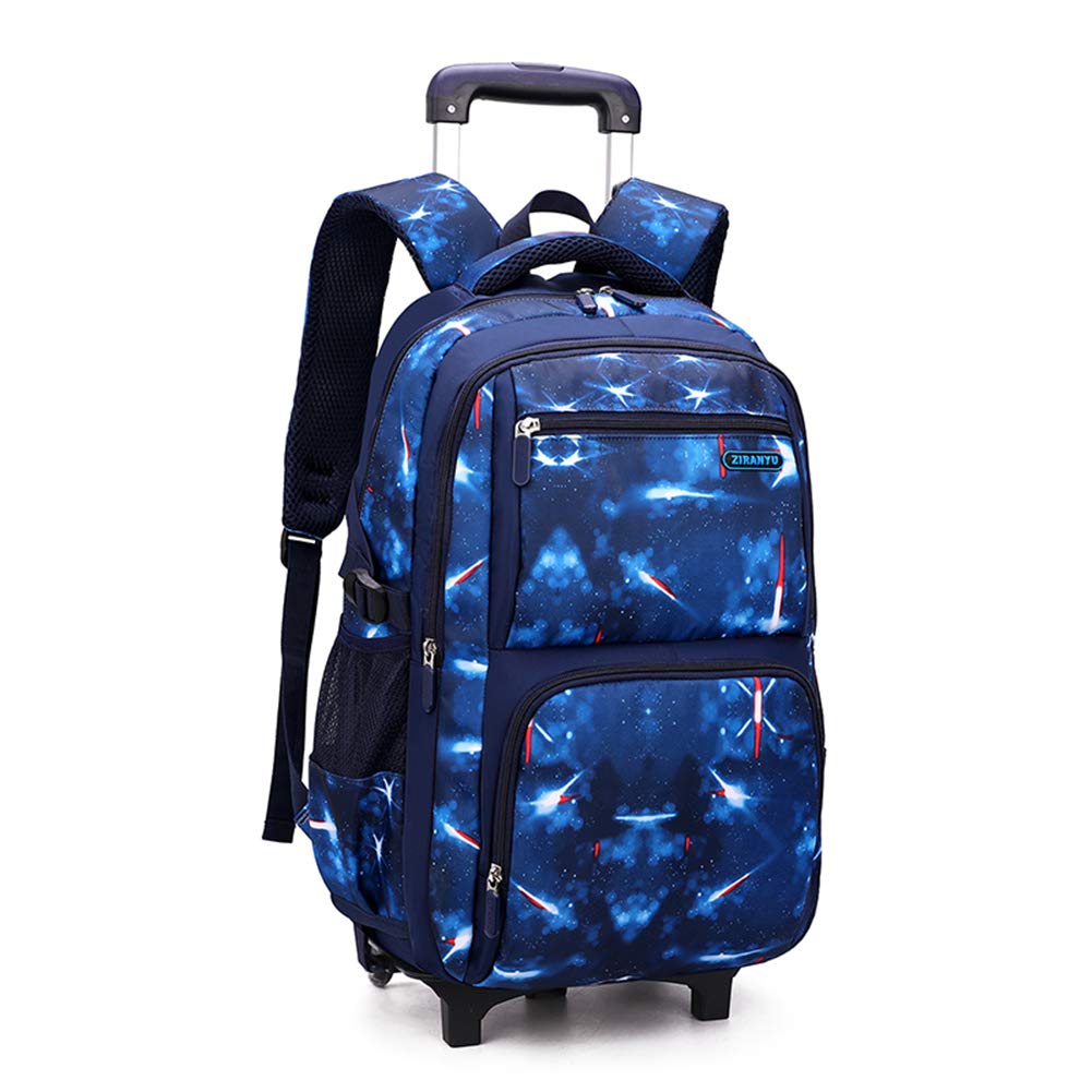 VIDOSCLA Space Themed Rolling Backpack for Elementary & Teens - 2 Wheel School Book Bag with Trolley Handle - Perfect for Boys' School, Travel & Daily Commute