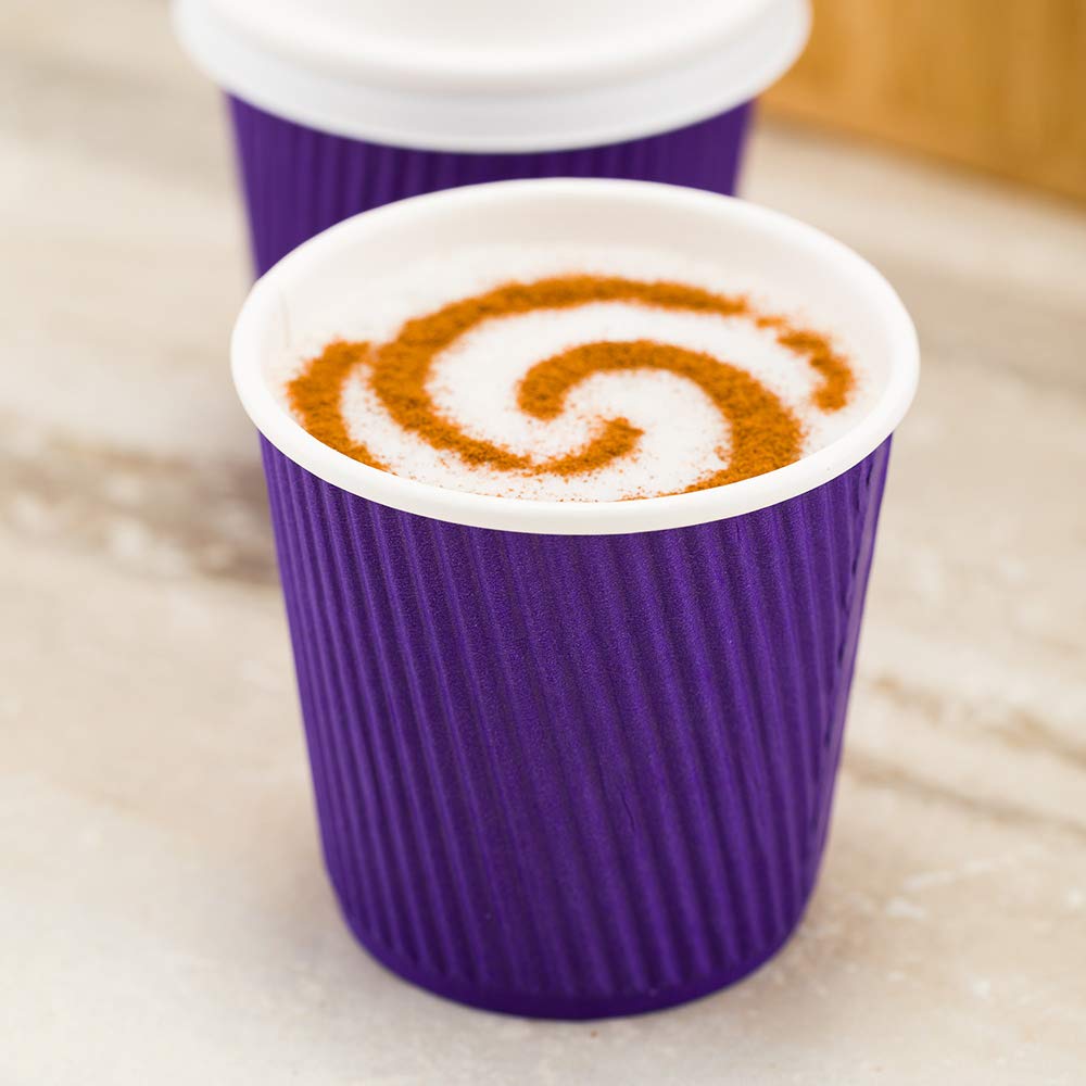 4 Ounce Disposable Paper Coffee Cups - 25 Pack Leakproof Ripple Wall Hot Cups, Royal Purple, Insulated & Recyclable (Lids Sold Separately) - Perfect for Coffee Shops, Offices, and Home Use