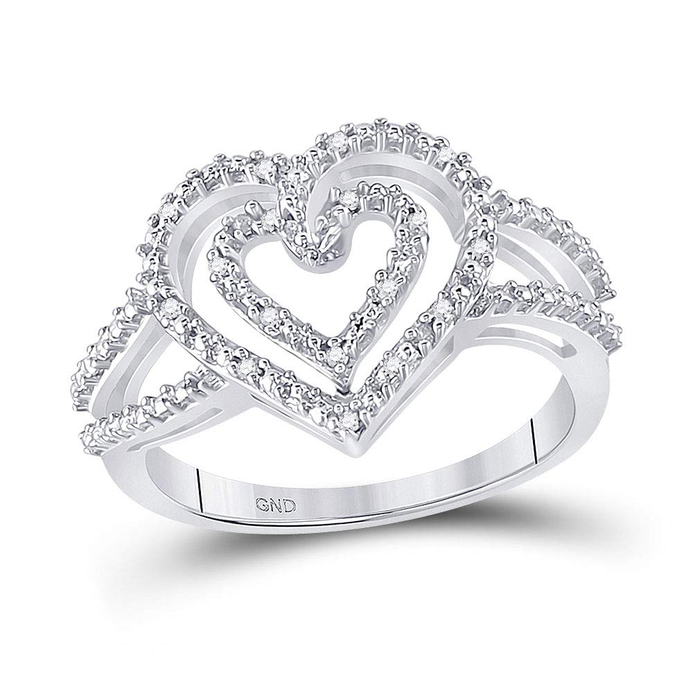 925 Sterling Silver Round Diamond Nested Double Heart Ring - 1/20 Ct. Engagement & Wedding Band for Women, Perfect for Anniversaries, Valentine's Day & Romantic Occasions