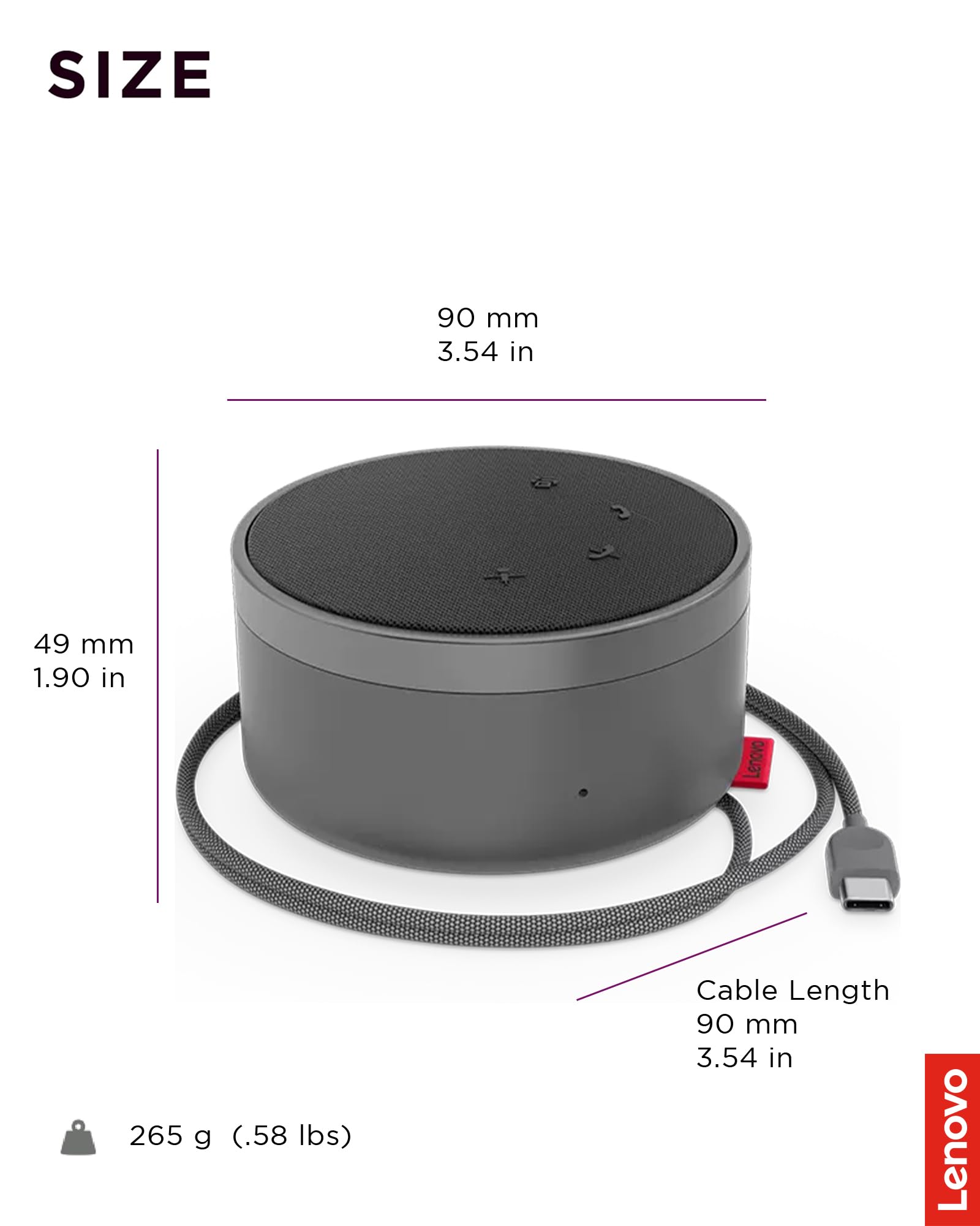 Lenovo Go Wired Speakerphone with Omni-Directional Mic - USB-C Plug-and-Play for Microsoft Teams Certified (Gray) - Perfect for Conference Calls, Home Office & Remote Work Meetings