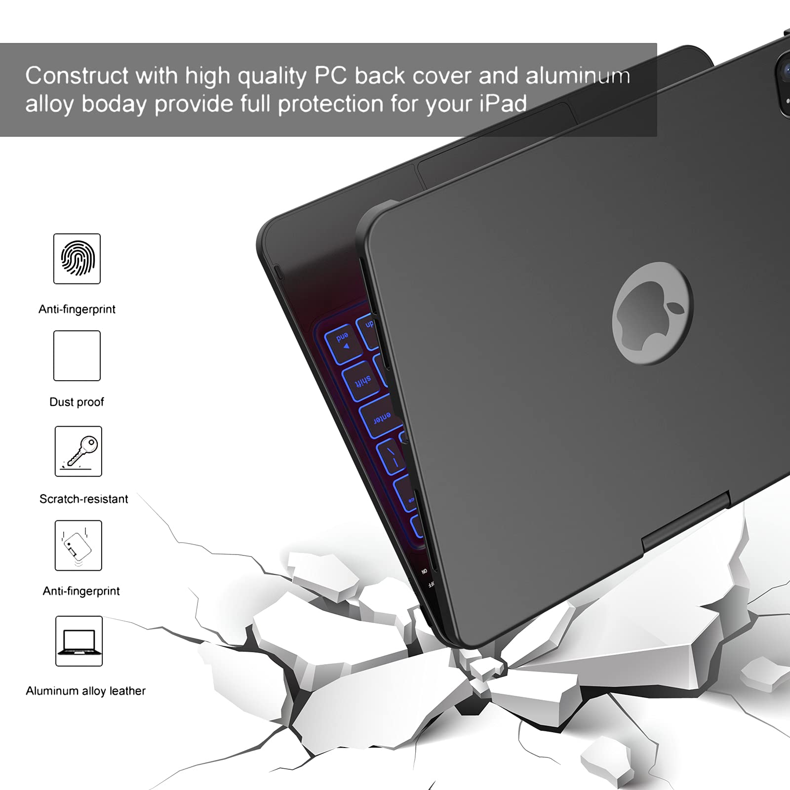 Premium Keyboard Case for iPad Pro 11 inch (3rd/2nd/1st Gen) & iPad Air 5th/4th Gen - Slim Protective Cover with Touch Trackpad, 10-Color Backlit Keyboard & 360° Rotation - Includes Apple Pencil Holder | Perfect for Work, Study & Travel