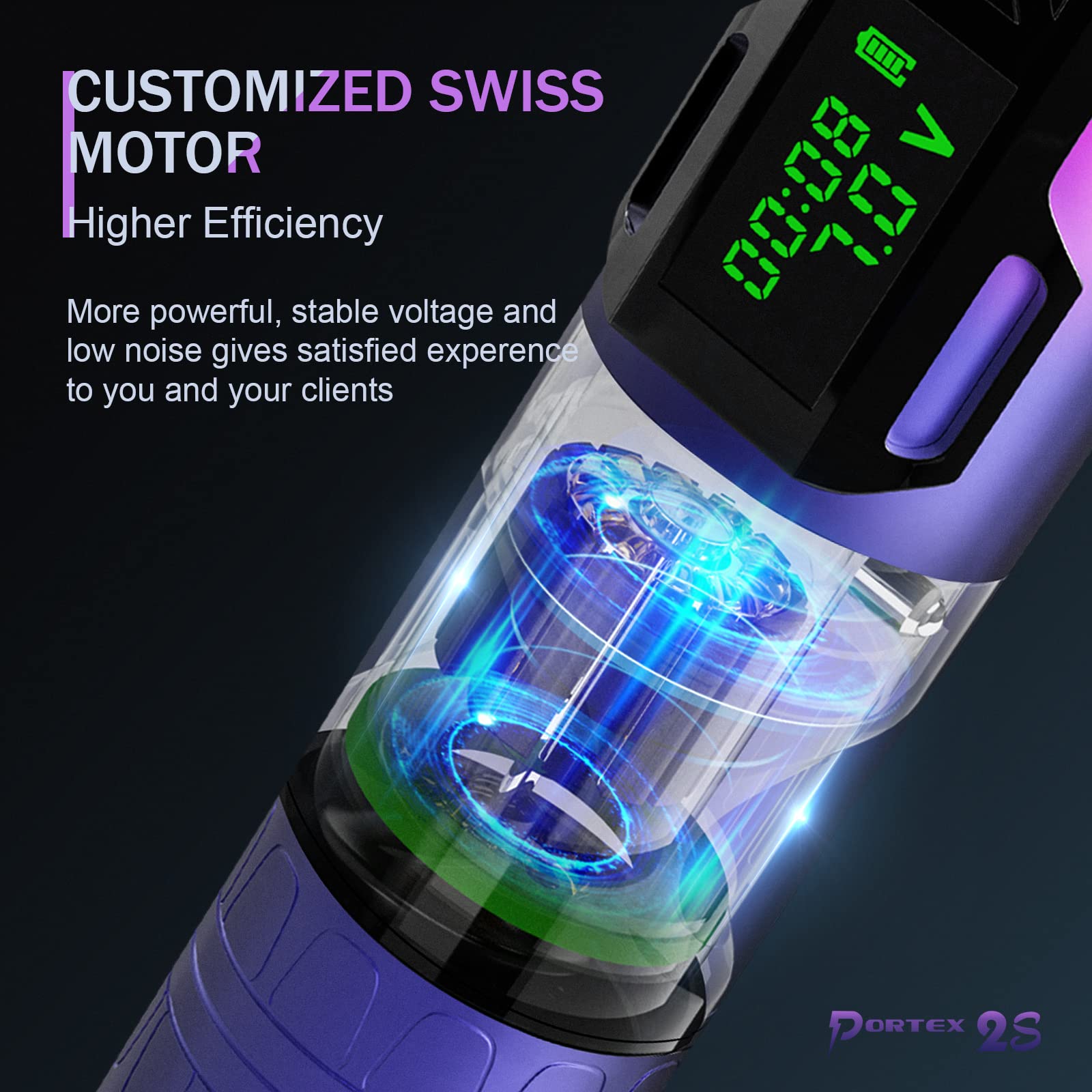Professional EZ Wireless Tattoo Pen Machine - 4.0mm Stroke Rotary Tattoo Gun with 1800mAh Rechargeable Battery, Needle Cartridges for Tattoo Artists | Portable Cordless Design for Studio & Travel Tattooing (Portex 2S Purple)