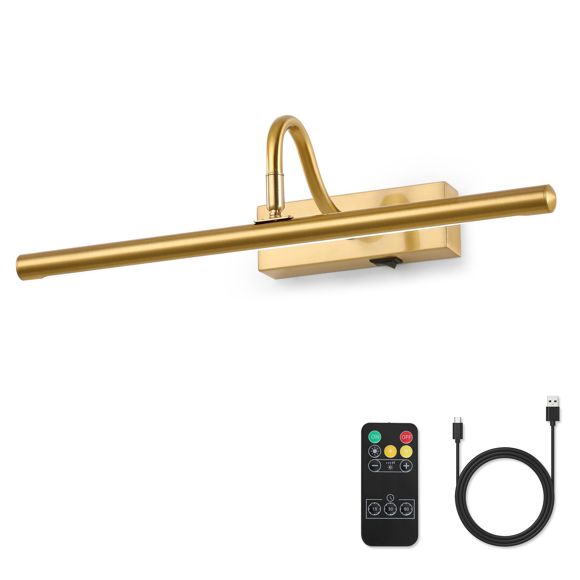 Modern 15.75in Battery Operated Picture Light - Dimmable Wireless LED Lighting for Paintings & Wall Art, Bronze Gold Finish, 5000mAh Long-Lasting Battery - Perfect for Home Gallery, Living Room Decor & Museum Display