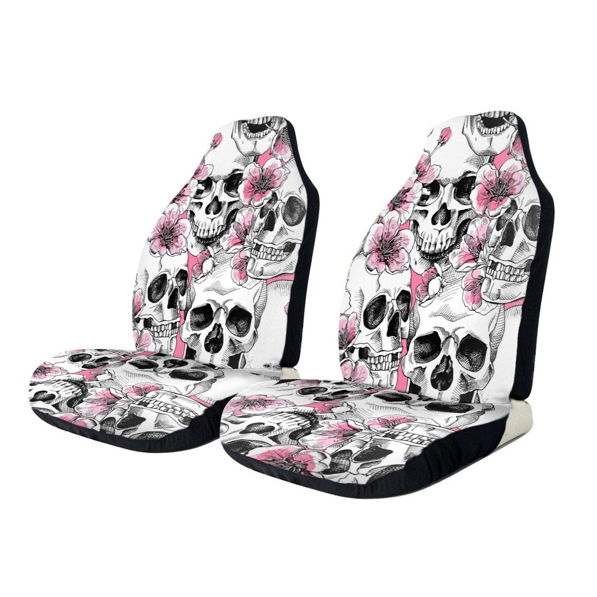 **Foruidea Pink Sugar Skull Skeleton Flower Car Seat Covers - 2-Piece Bucket Seat Protector Set for SUV, Truck & Auto - Durable & Stylish Saddle Blanket Protectors for Daily Commute & Road Trips**