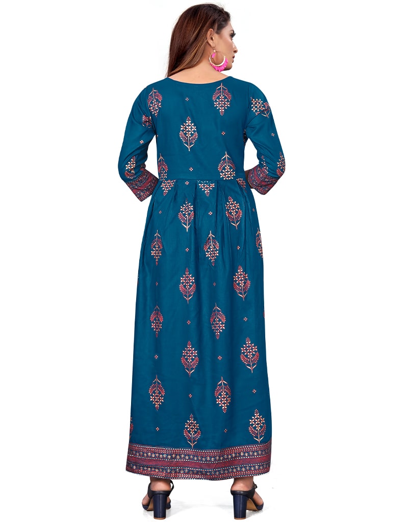 Blue Heavy Designer Rayon Gown - 14 Kg Elegant Formal Dress for Women | Perfect for Weddings, Prom & Evening Events