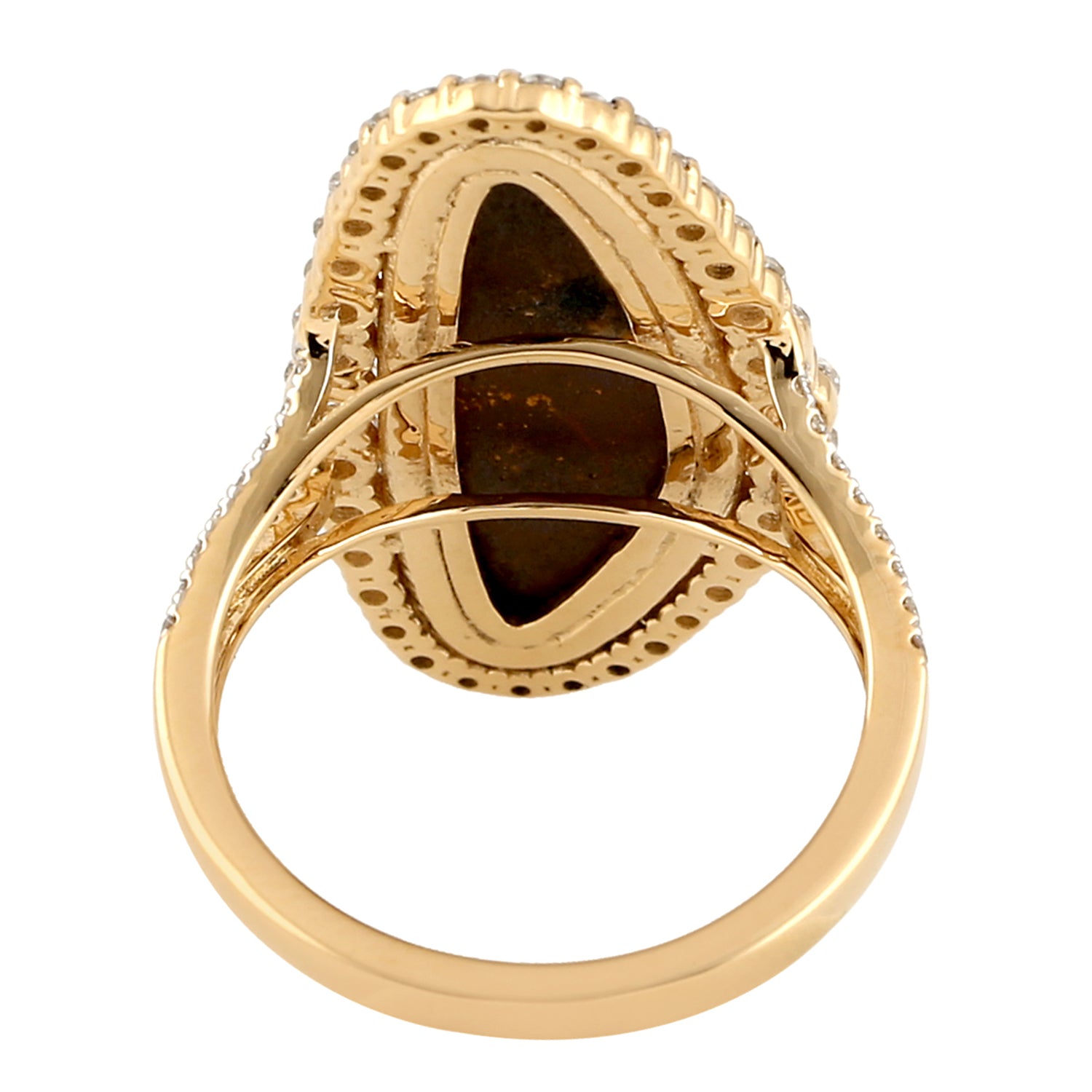 Exquisite Faceted Blue Sapphire & Diamond Trillion Opal Doublet Yellow Gold Ring for Women | Elegant Jewelry Gift for Anniversary, Engagement & Special Occasions