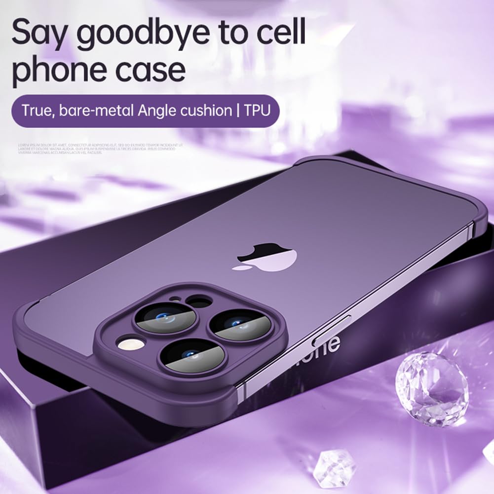 Slim Frameless Silicone Phone Case for iPhone 14 Pro Max - Ultra-Thin Scratch Resistant Bumper with Camera Cover & Screen Protection (Purple) | Perfect for Everyday Use, Travel & Outdoor Activities