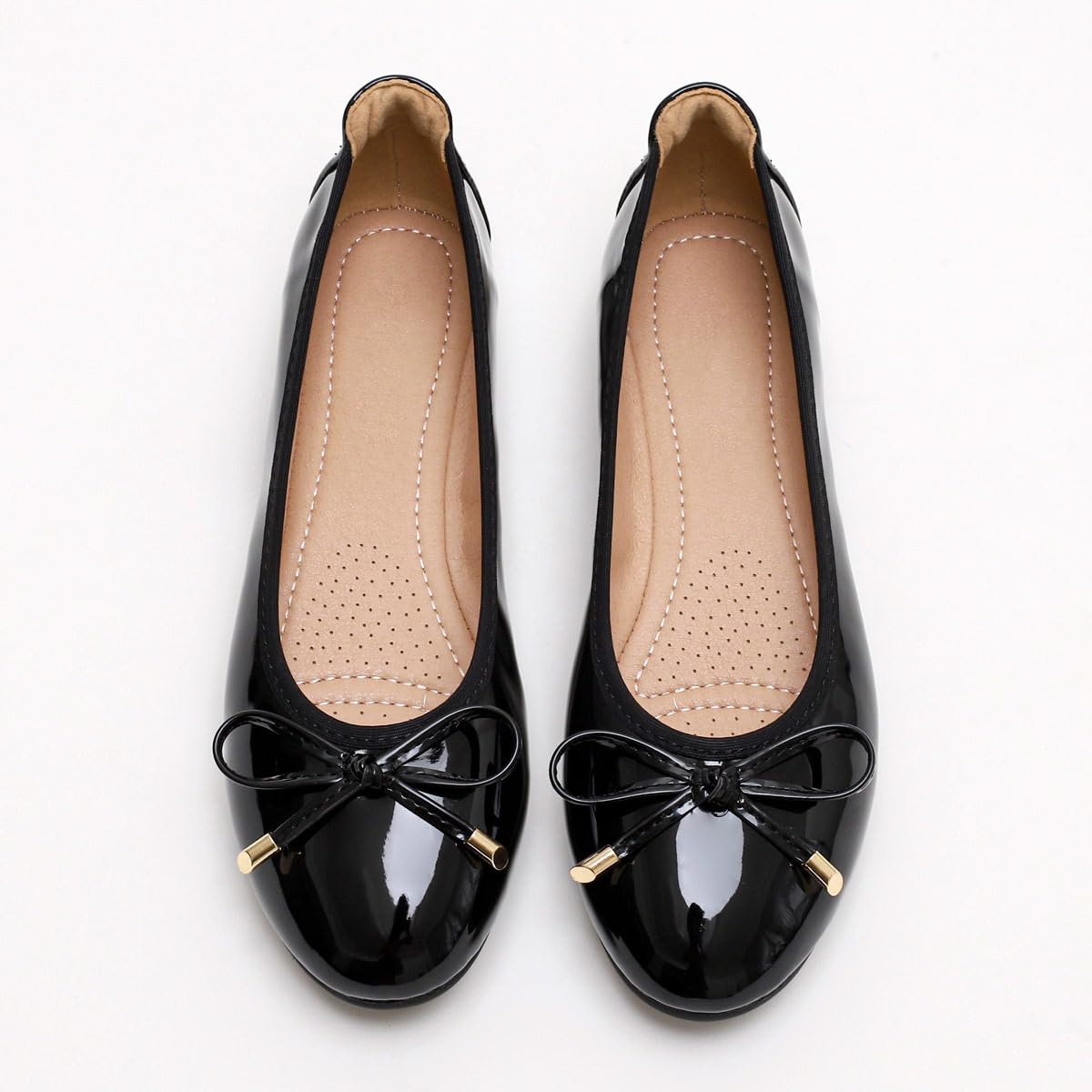 JiangWei Shu Women's Bow Knot Ballet Flats - PU Slip On Round Toe Walking Shoes for Women - Comfortable & Stylish Black Flats - US Size 10.5 - Perfect for Office, Casual Wear & Daily Walking