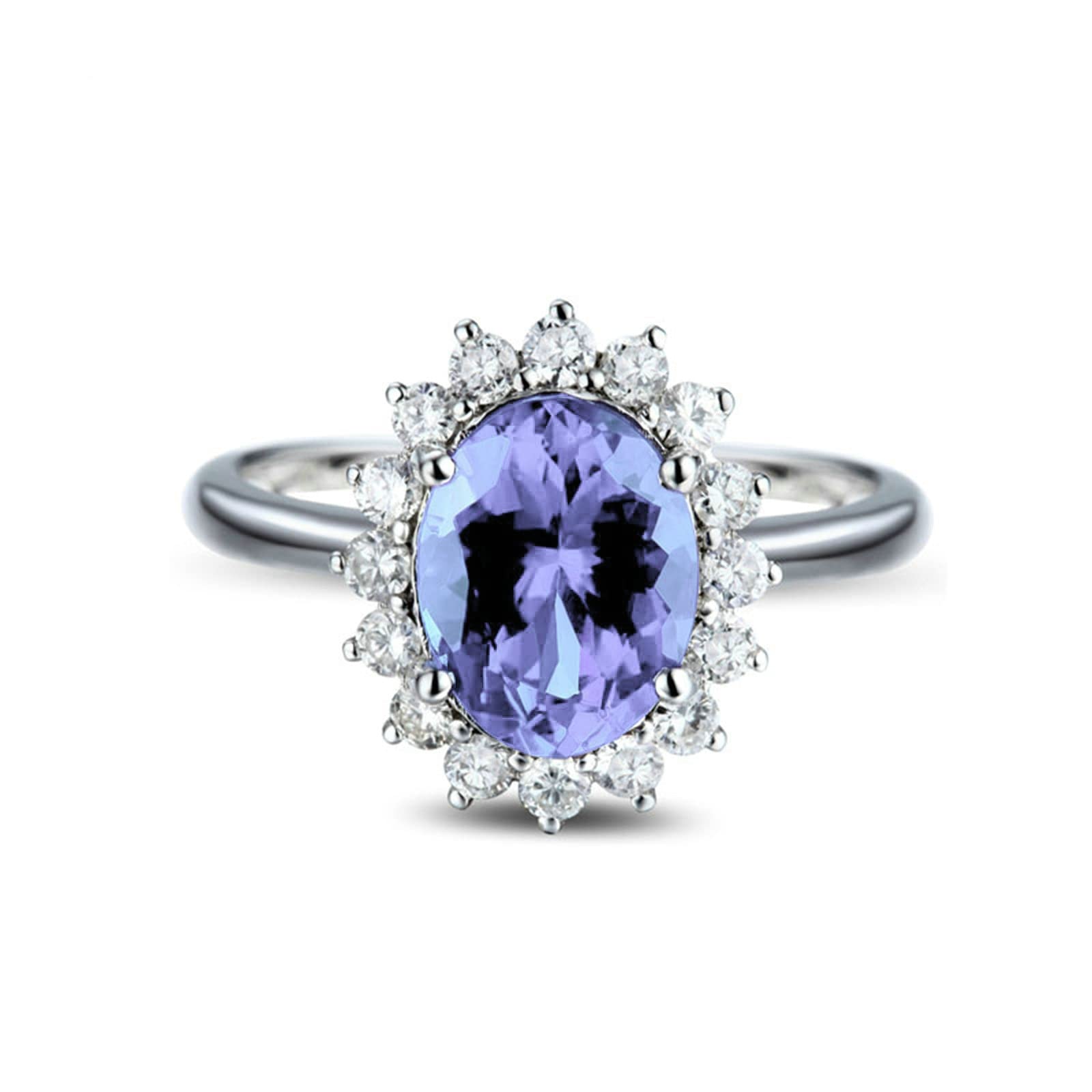 Gualiy Sterling Silver CZ Rings for Women – Oval Flower Design with Lavender Purple Cubic Zirconia, Wedding Bands Size 4-11 | Perfect for Engagement, Anniversary Gifts & Everyday Elegant Jewelry