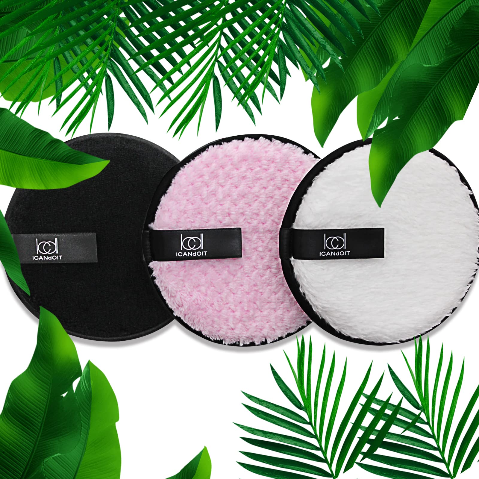 ICANdOIT Extra Large Reusable Makeup Remover Pads - Soft Microfiber Cleansing Cloths for Light & Heavy Makeup, Face Masks, Blush, Eyeshadow, Foundation & Concealer (3 Pack) - Perfect for Travel, Daily Skincare & Eco-Friendly Beauty Routine