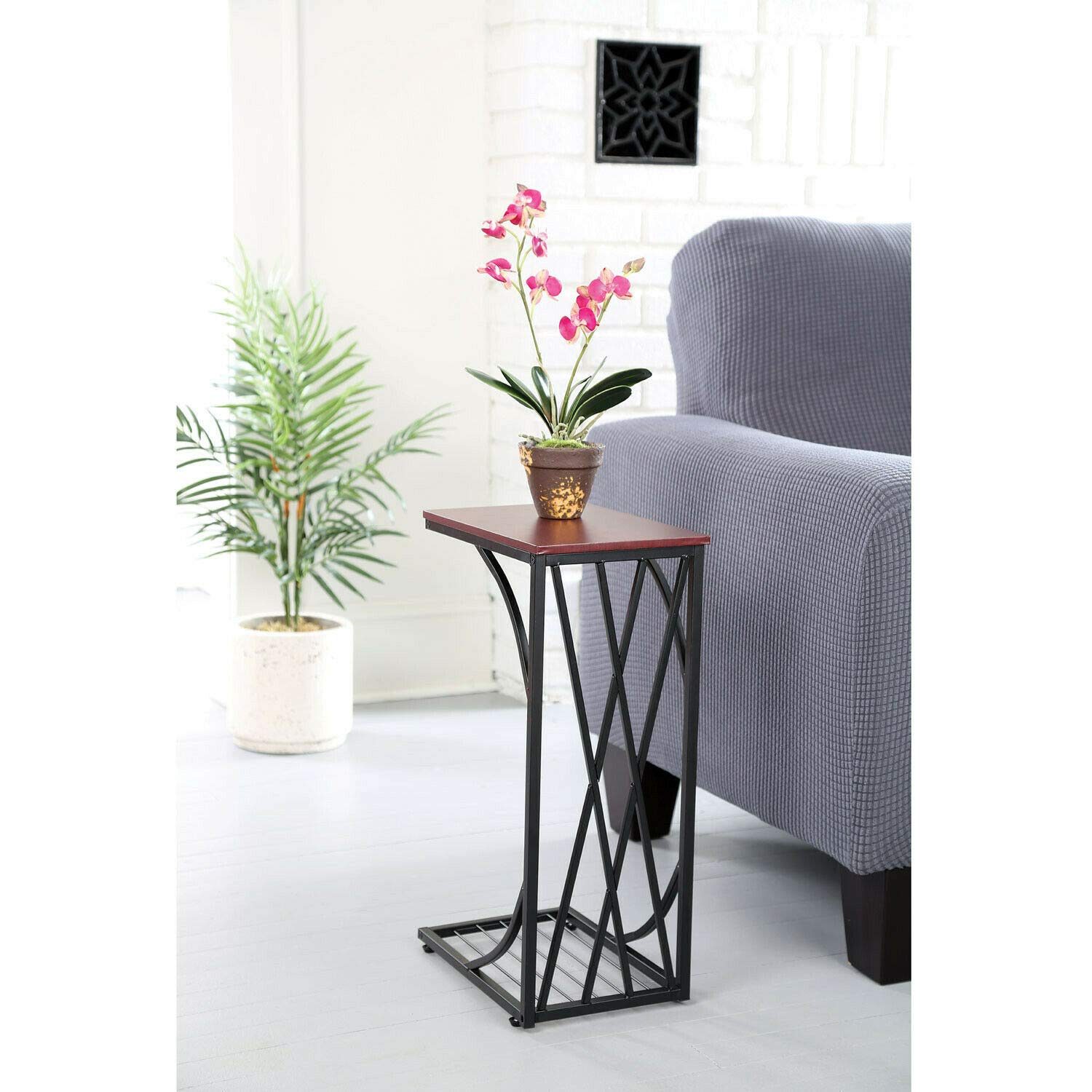 C-Shaped Sofa Side Table - Space Saving End Table with Snack Tray for Living Room, Small Spaces & TV Watching - Modern Coffee Table for Snacks & Drinks