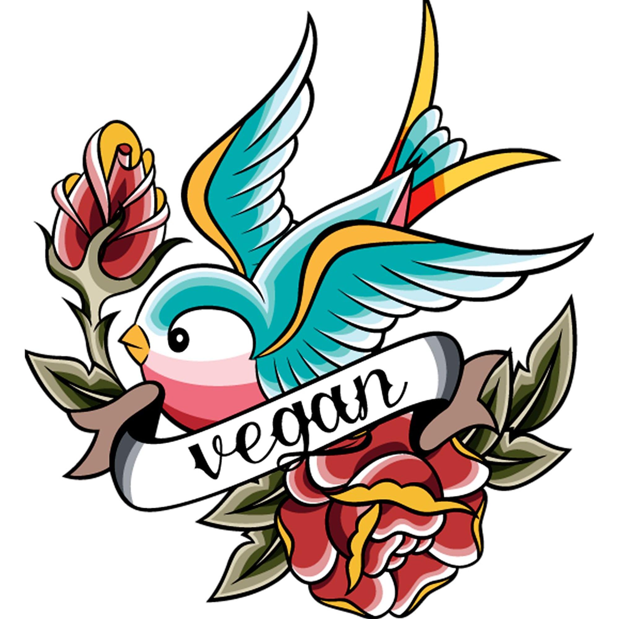 Vegan Tattoo Design Square Sticker - 3x3 Inch Bumper Sticker Car Decal for Cars, Laptops & Water Bottles | Eco-Friendly Vinyl Stickers for Vegan Lovers