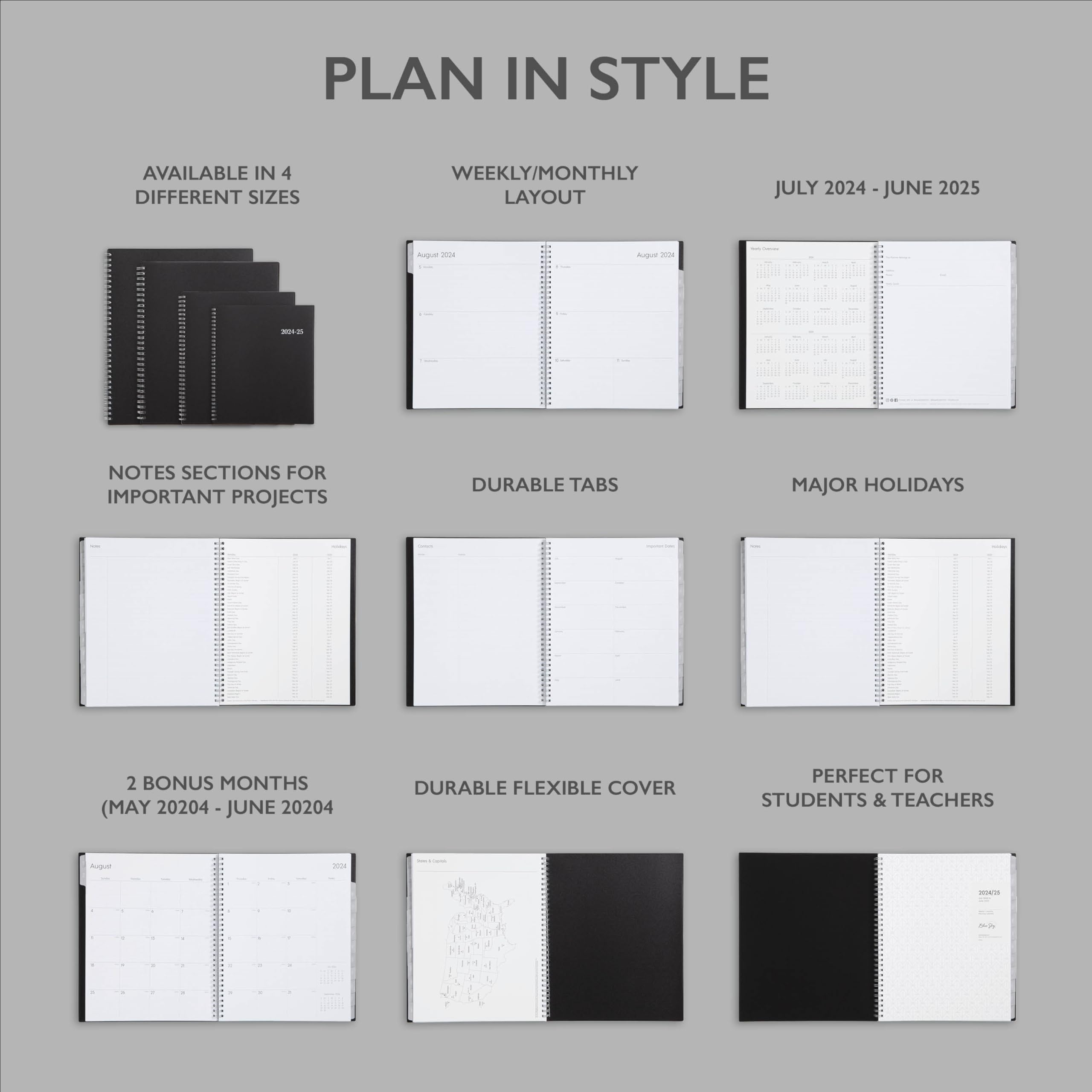 Blue Sky 2024-2025 Academic Planner - July 2024 to June 2025 Weekly & Monthly Calendar, 8.5