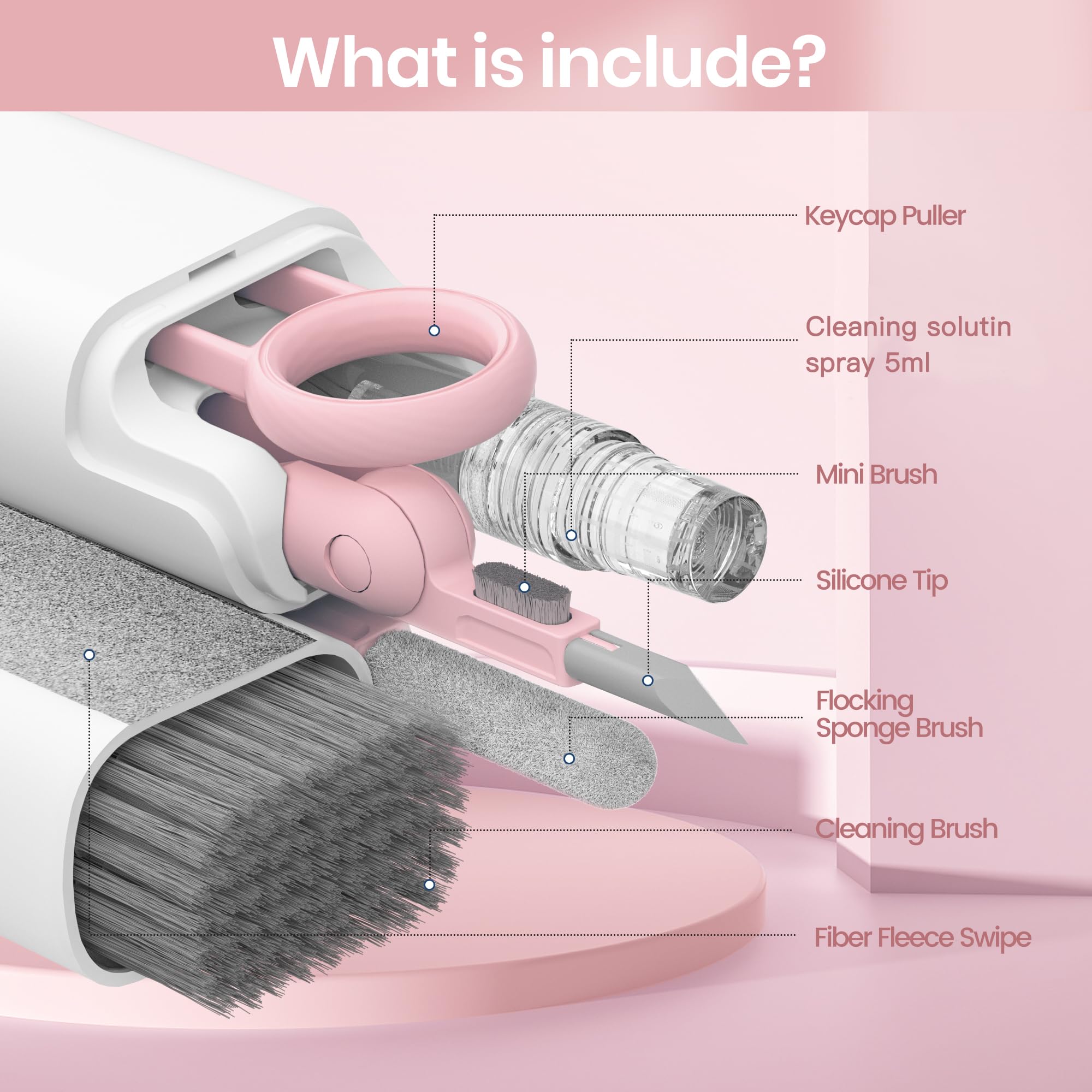 Premium Electronics Cleaning Kit for MacBook, iPad, iPhone & AirPods - Laptop Screen Cleaner, Keyboard & Earbud Cleaning Tools - Safe for All Devices (Pink) | Perfect for Home, Office & Travel Use