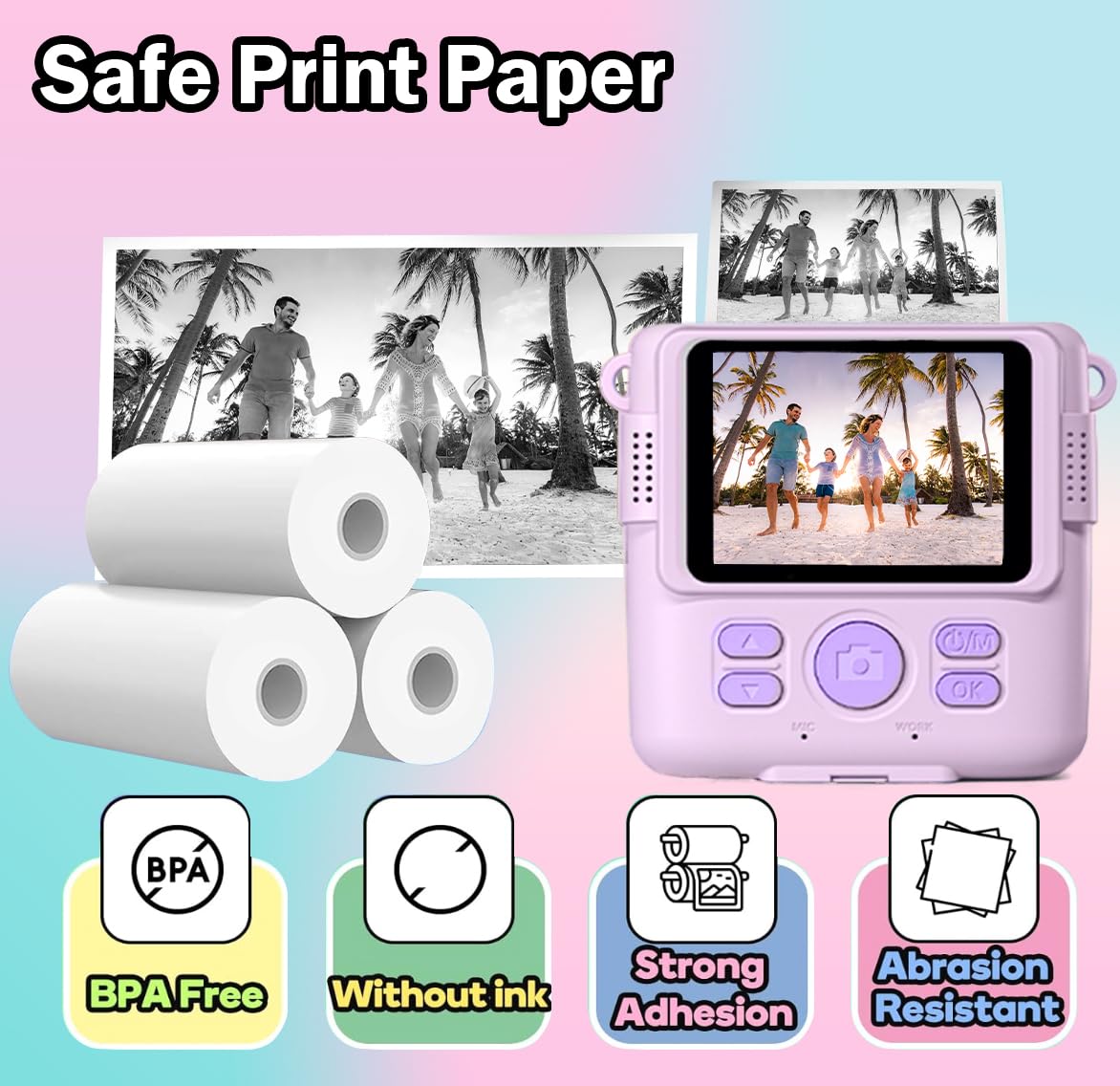 FUNKAM 6 Rolls Thermal Printing Paper for Kids Camera - Instant Photo Paper Refills, Compatible with Children's Digital Cameras - Perfect for Birthday Gifts, School Projects & Family Memories