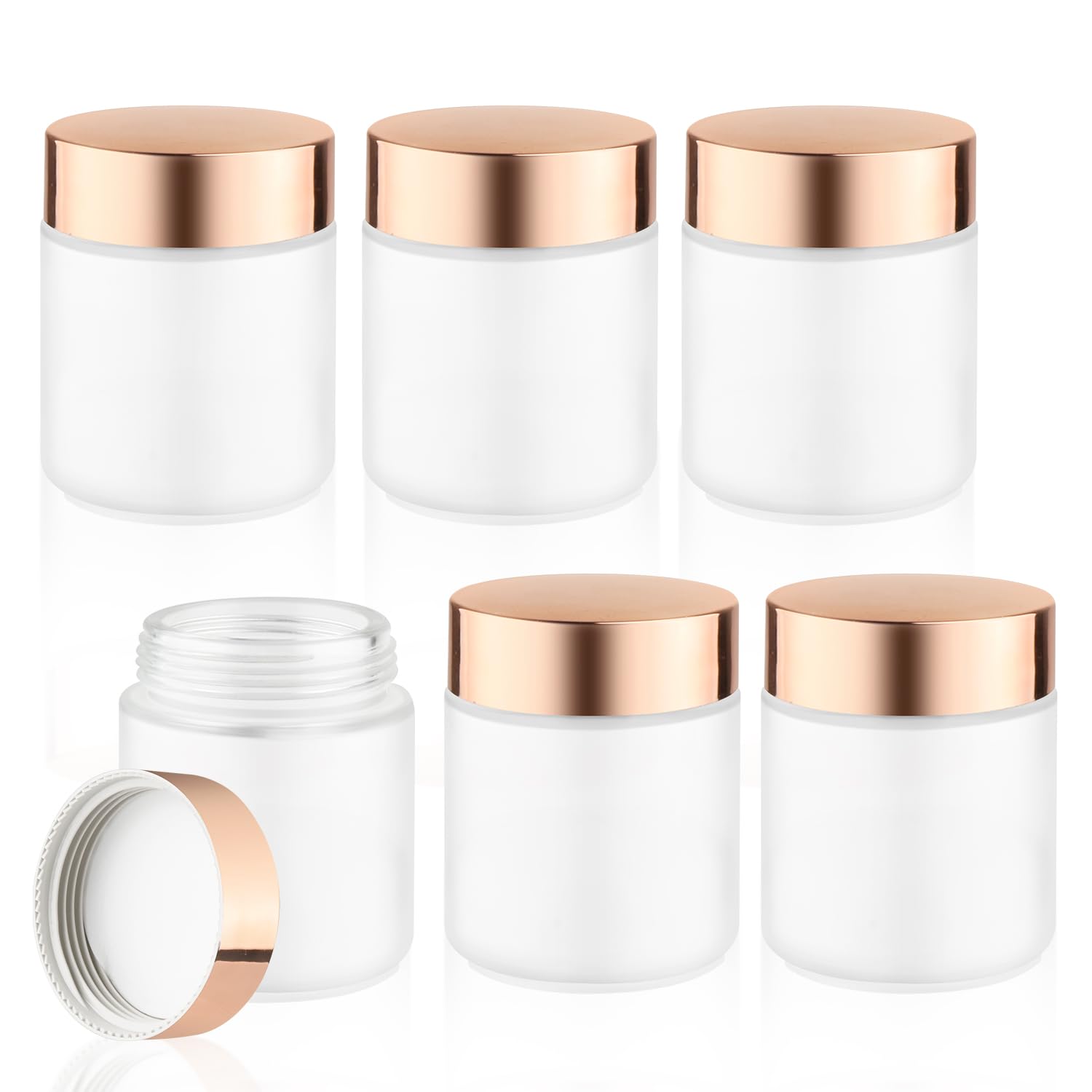 6-Pack 200g/6.7oz Frosted Glass Cosmetic Jars with Rose Gold Lids - Empty Sample Containers for Cream, Lotion, Lip Balm & Makeup Storage | Perfect for DIY Beauty Products, Travel Toiletries & Home Organization