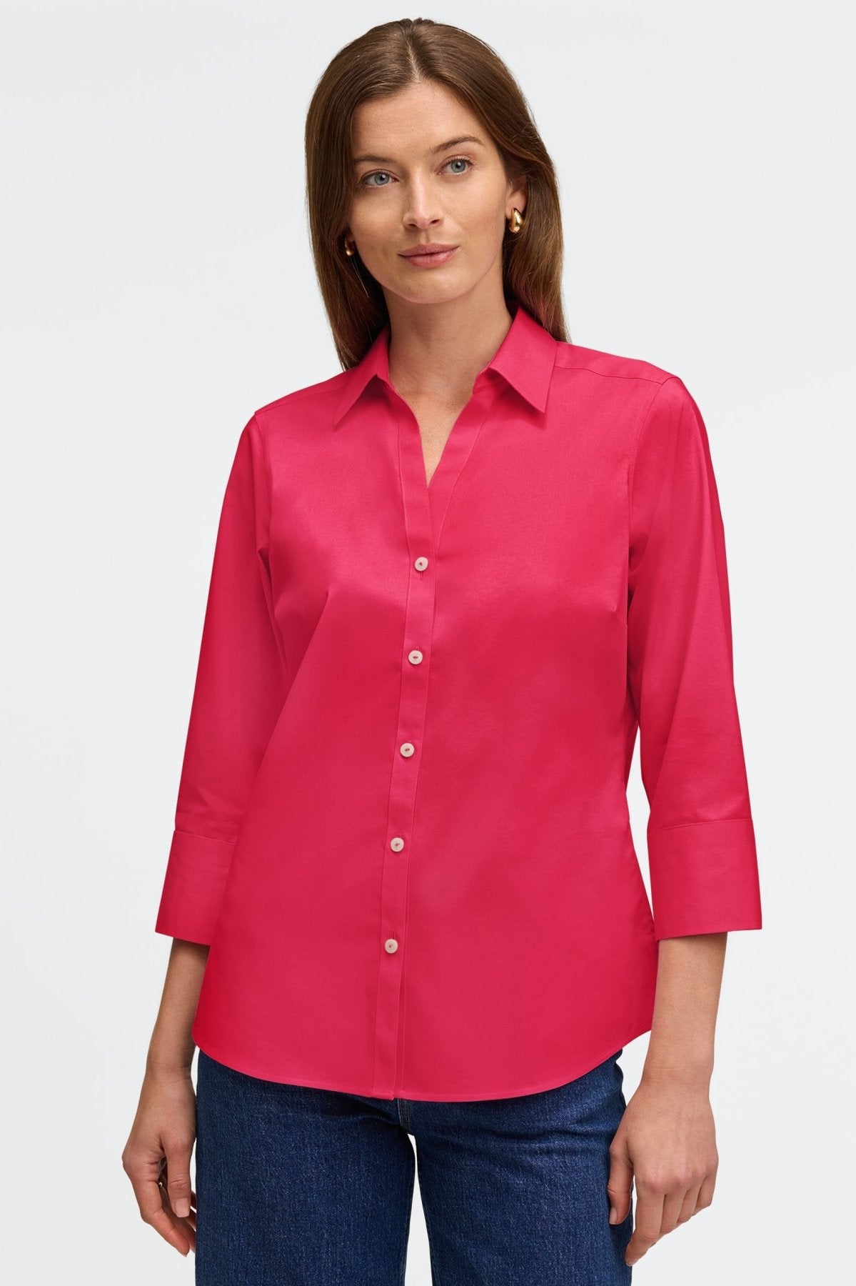 Mary No Iron Stretch 3/4 Sleeve Shirt - Wrinkle-Free Comfort Blouse for Women - Perfect for Office, Travel & Casual Wear
