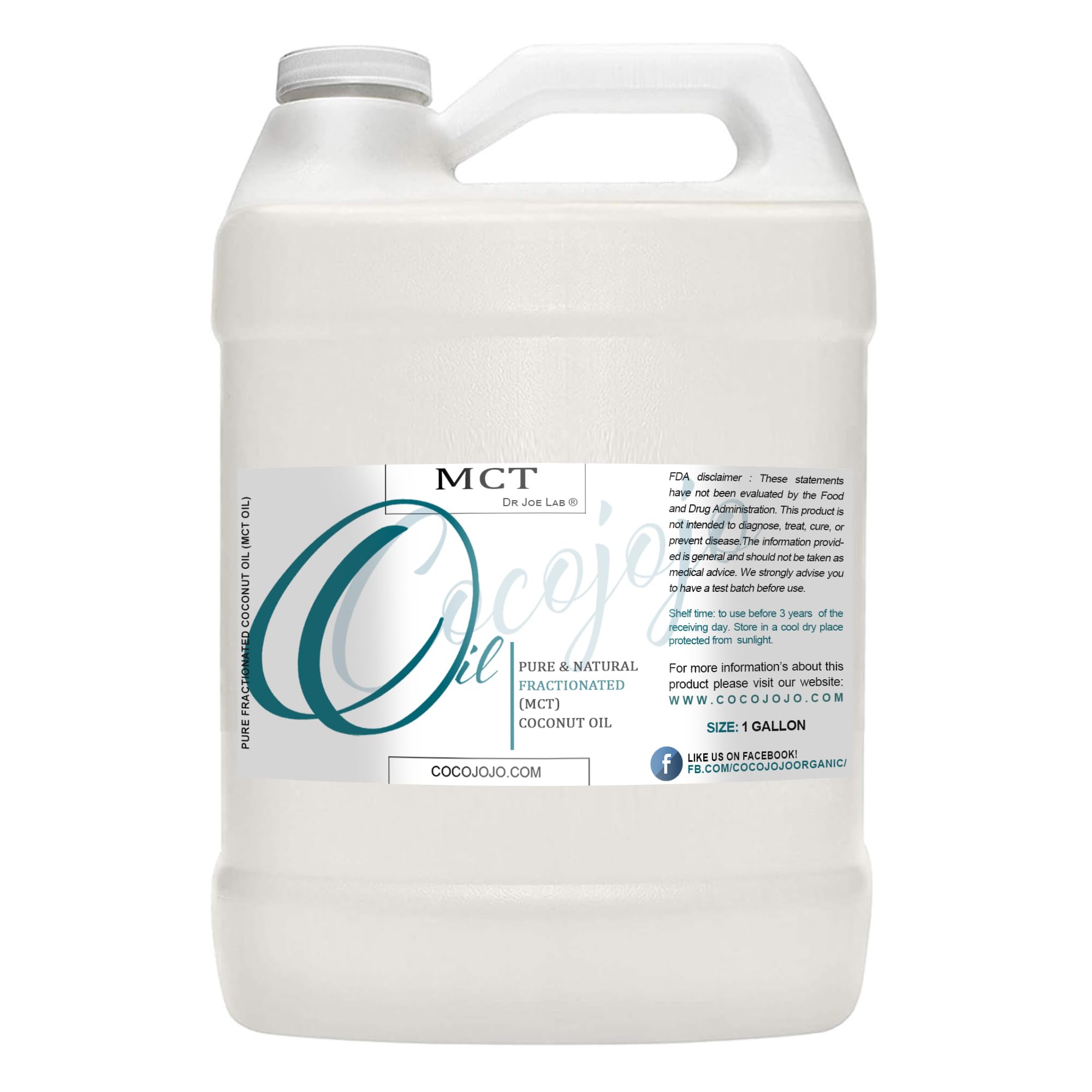 Dr Joe Lab MCT Oil - 100% Pure Fractionated Coconut Oil, Medium Chain Triglycerides (MCT) - Vegan, Keto-Friendly Carrier Oil - 1 Gallon (128 oz) - For Skin Care, Hair Growth, Nail Strengthening & Body Moisturizing - Perfect for Keto Diet, Coffee Boost & Massage Therapy