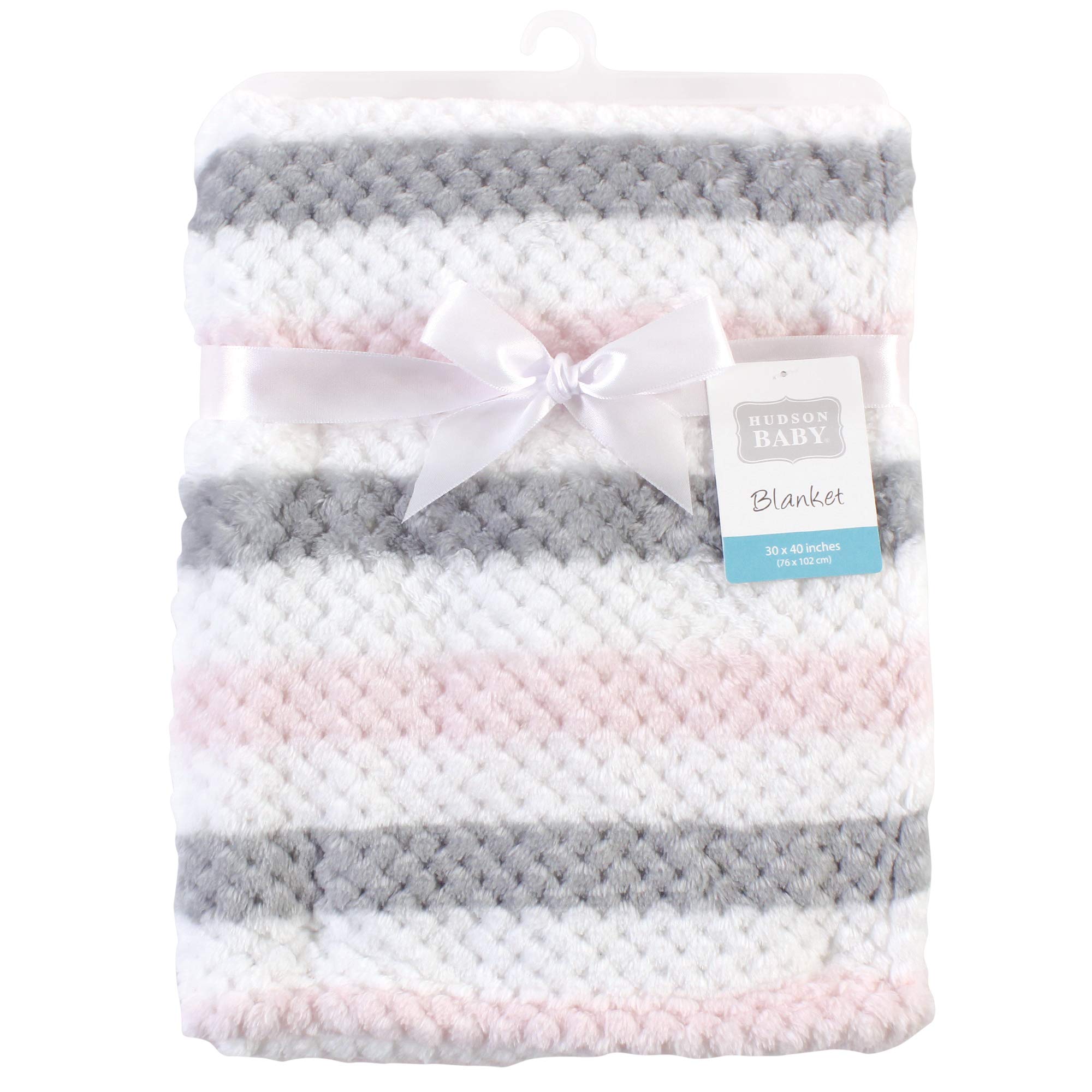 Hudson Baby Unisex Soft Plush Waffle Blanket - Pink & Gray Striped, One Size - Cozy Nursery Blanket for Newborns, Infants & Toddlers - Perfect for Cuddling, Swaddling & Stroller Use