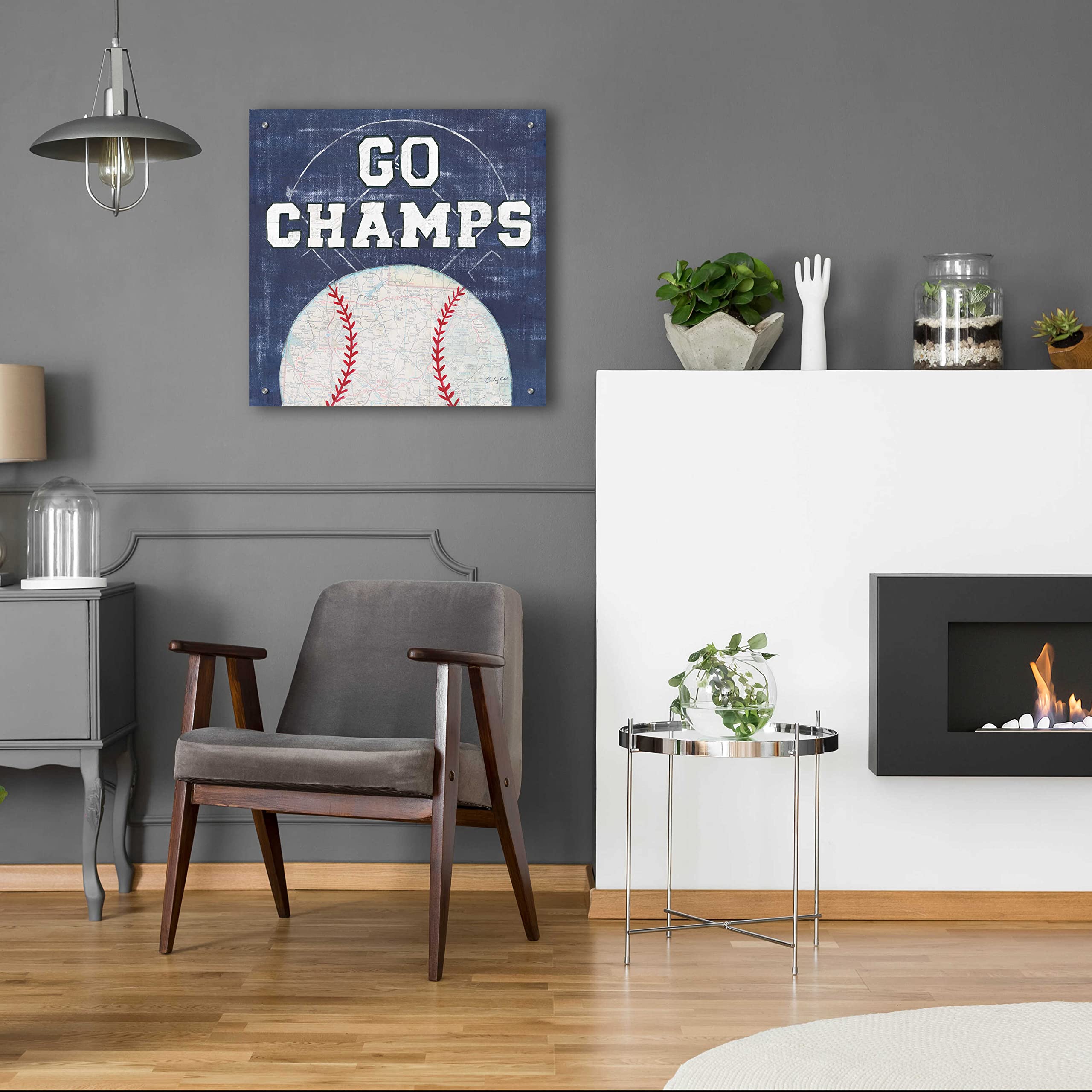 Courtney Prahl 'On the Field III Go Champs' Acrylic Glass Wall Art - 24x24 Inches Modern Sports Painting for Living Room, Game Room & Office Decor
