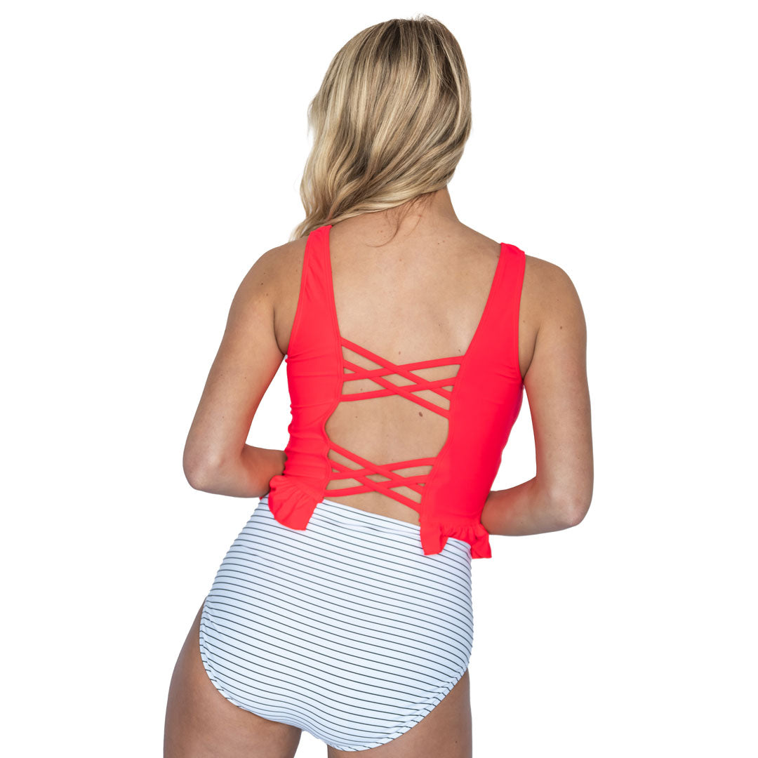 Criss Cross Back Tankini Top for Women - Sexy Swimwear Bikini Top with Adjustable Straps - Perfect for Beach, Pool, and Summer Vacations