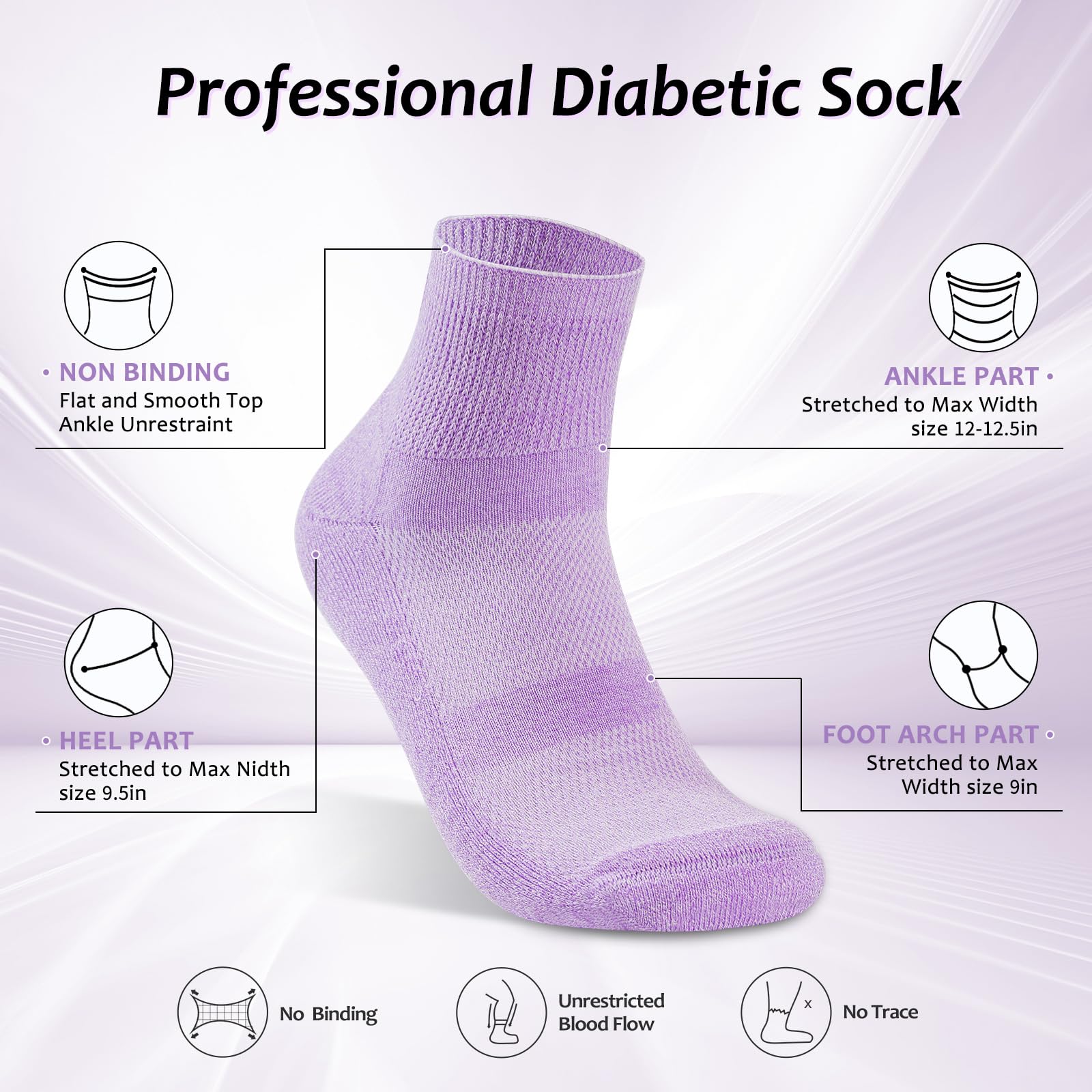 5 Pairs Bamboo Diabetic Socks for Men & Women - Non-Binding Ankle Socks for Circulation, Swelling Relief (Large Size) - Perfect for Daily Wear, Travel & Diabetic Foot Care
