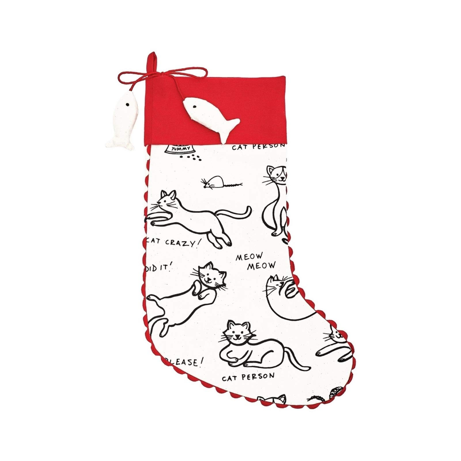 Meow Cat Crazy Christmas Holiday Stocking for Cat Lovers - Red and White Festive Pet Stocking - Perfect for Cat-Themed Holiday Decor & Gift Giving