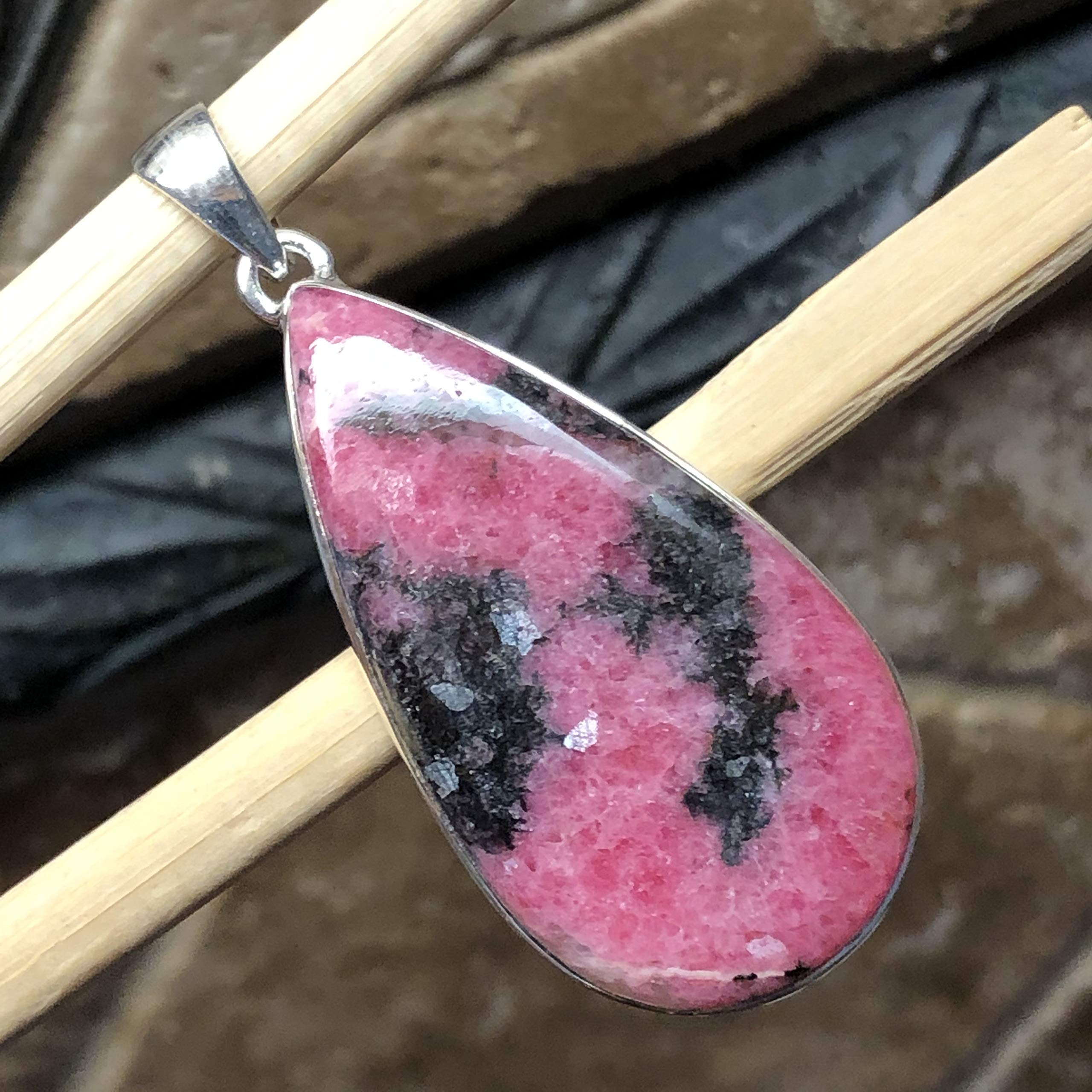Natural Pink Rhodonite 925 Sterling Silver Pendant Necklace - 50mm Handmade Gemstone Jewelry for Women - Perfect for Meditation, Healing & Spiritual Gifts