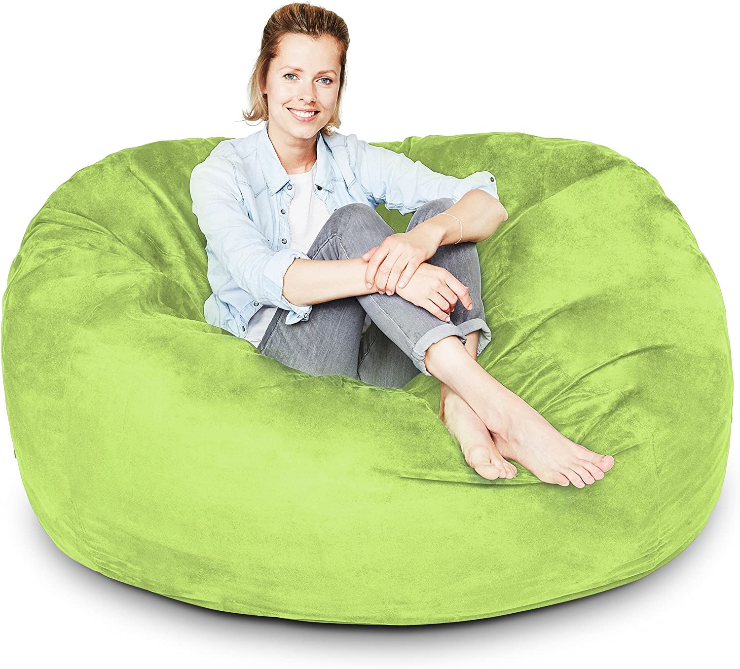 Luxury Microsuede 5-Foot Bean Bag Cover - Machine Washable Light Green Outer Shell with Inlay | Perfect for Living Room, Game Room & Dorm Decor | Lumaland Replacement Cover