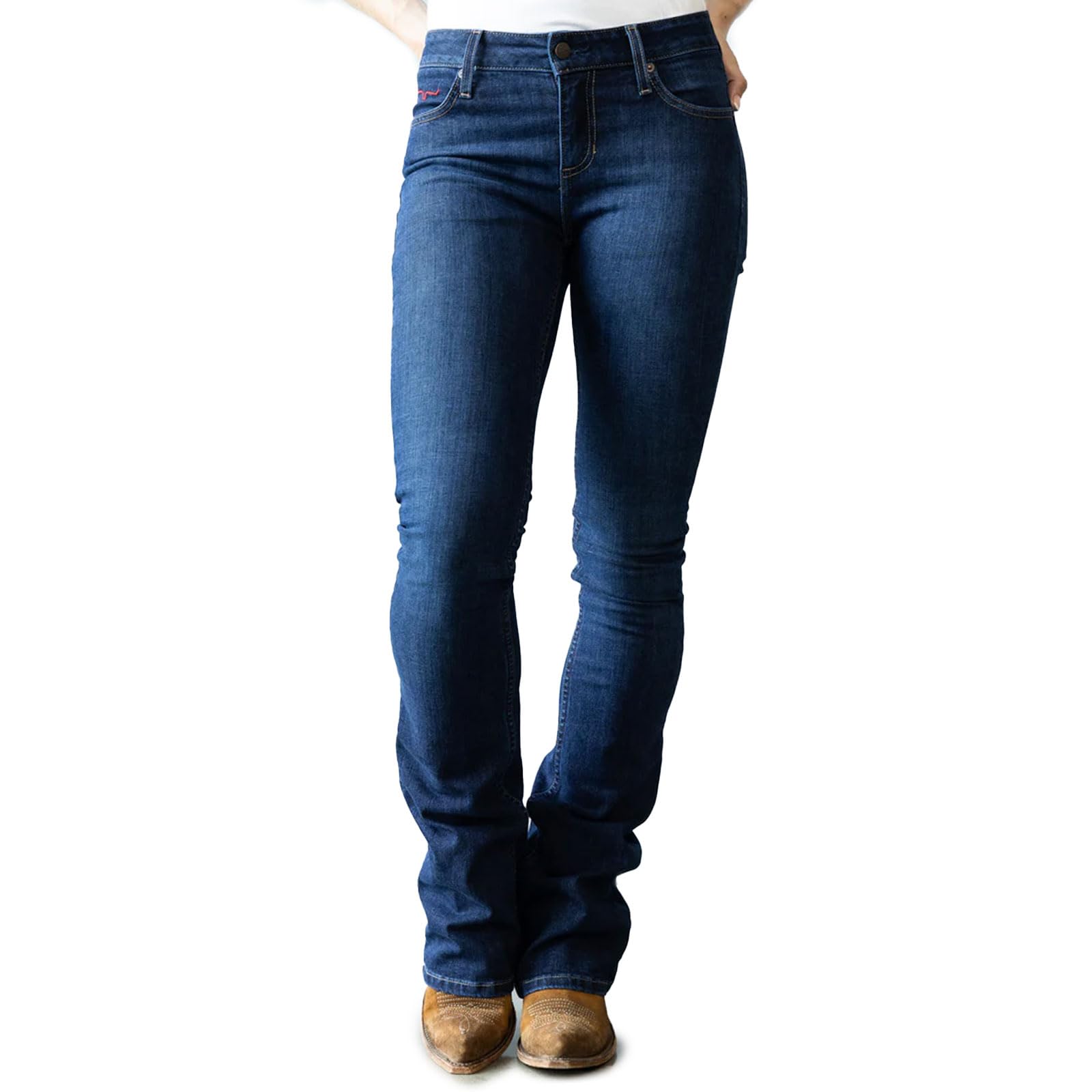 Kimes Ranch Women's Chloe Casual Western Mid-Rise Bootcut Jeans - Dark Wash Blue Tri-Blend Denim for Everyday Wear & Country Style Outfits