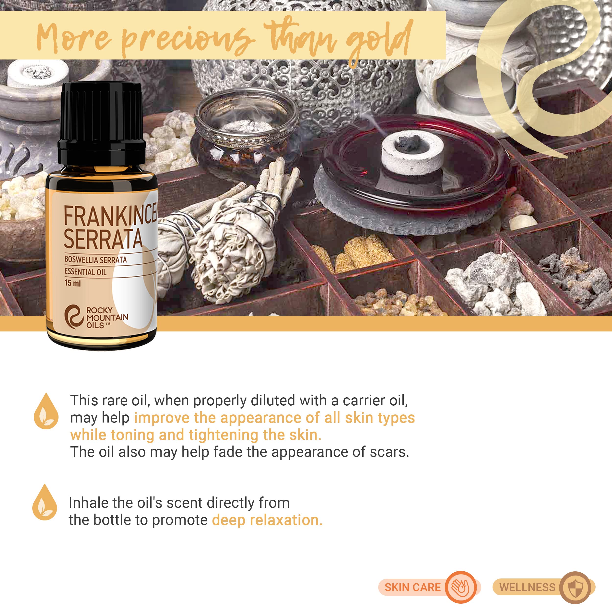 Rocky Mountain Oils Frankincense Serrata 15ml Pure Essential Oil for Aromatherapy, Relaxation & Skin Care | 100% Natural Therapeutic Grade Oil for Diffusers, Massage & DIY Beauty Products