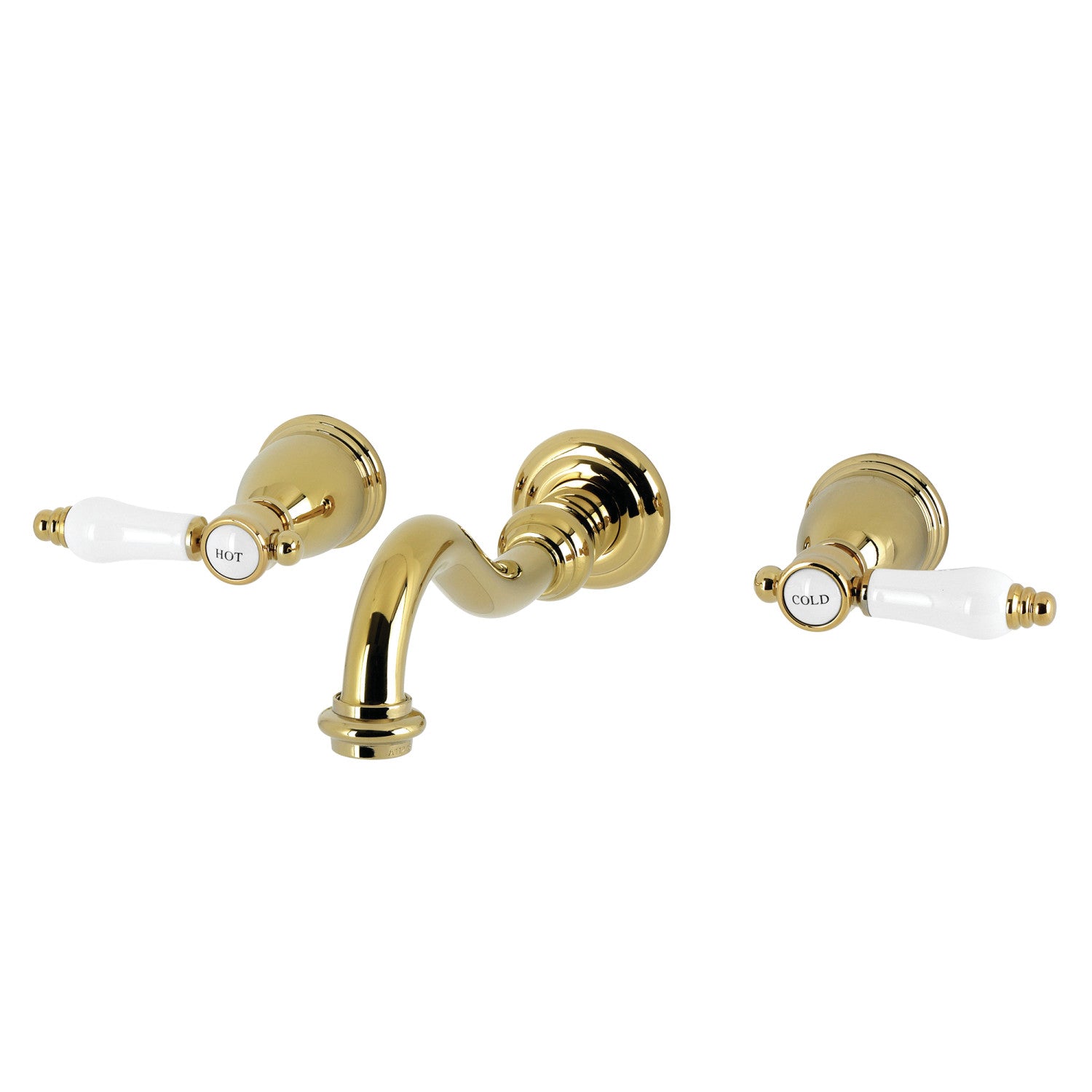 Bel Air KS3122BPL Double Handle 3 Hole Wall Mount Bathroom Faucet in Polished Brass - Perfect for Modern Bathroom Vanities and Powder Rooms
