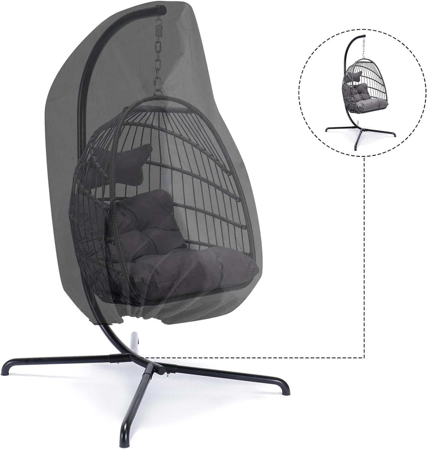 Waterproof Foldable Wicker Chair Cover - Outdoor Hanging Egg Chair Protector, Swing & Rattan Chair Cover for Patio, Garden, Balcony - All-Weather Protection for Indoor/Outdoor Use (Black)