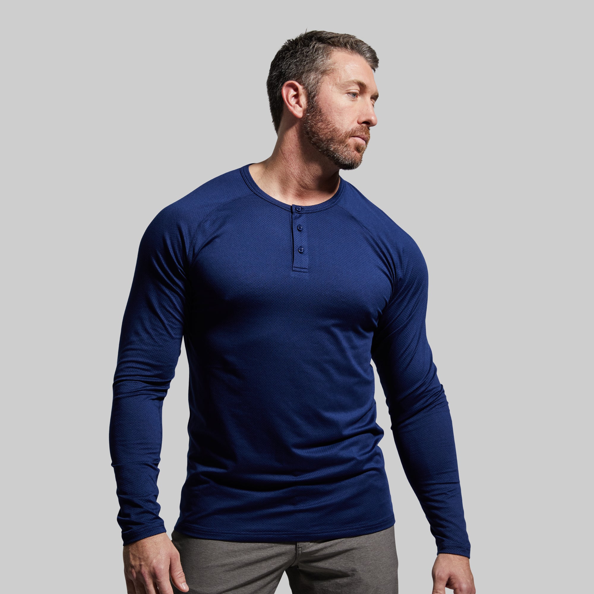 Heritage Henley Shirt for Men - Soft Cotton Crewneck Tee in Midnight Blue | Casual Wear, Layering & Everyday Comfort
