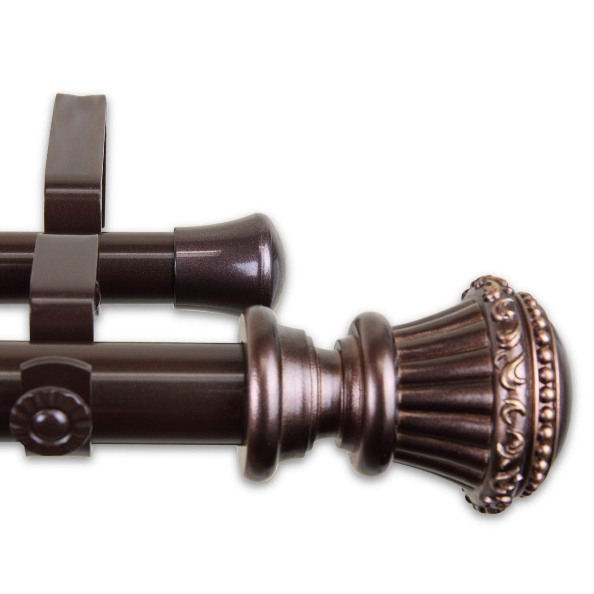 126-Inch Bronze Double Curtain Rod with Striped Knobs - Modern Home Decor for Living Room & Bedroom Windows - Durable & Stylish Window Treatment Solution