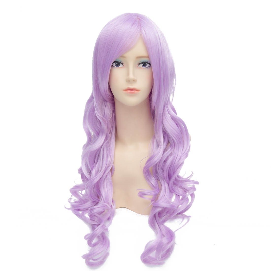Lavender Purple Synthetic Long Wavy Curly Women's Wig with Bangs - Perfect for Cosplay, Halloween, Parties & Daily Fashion Styling