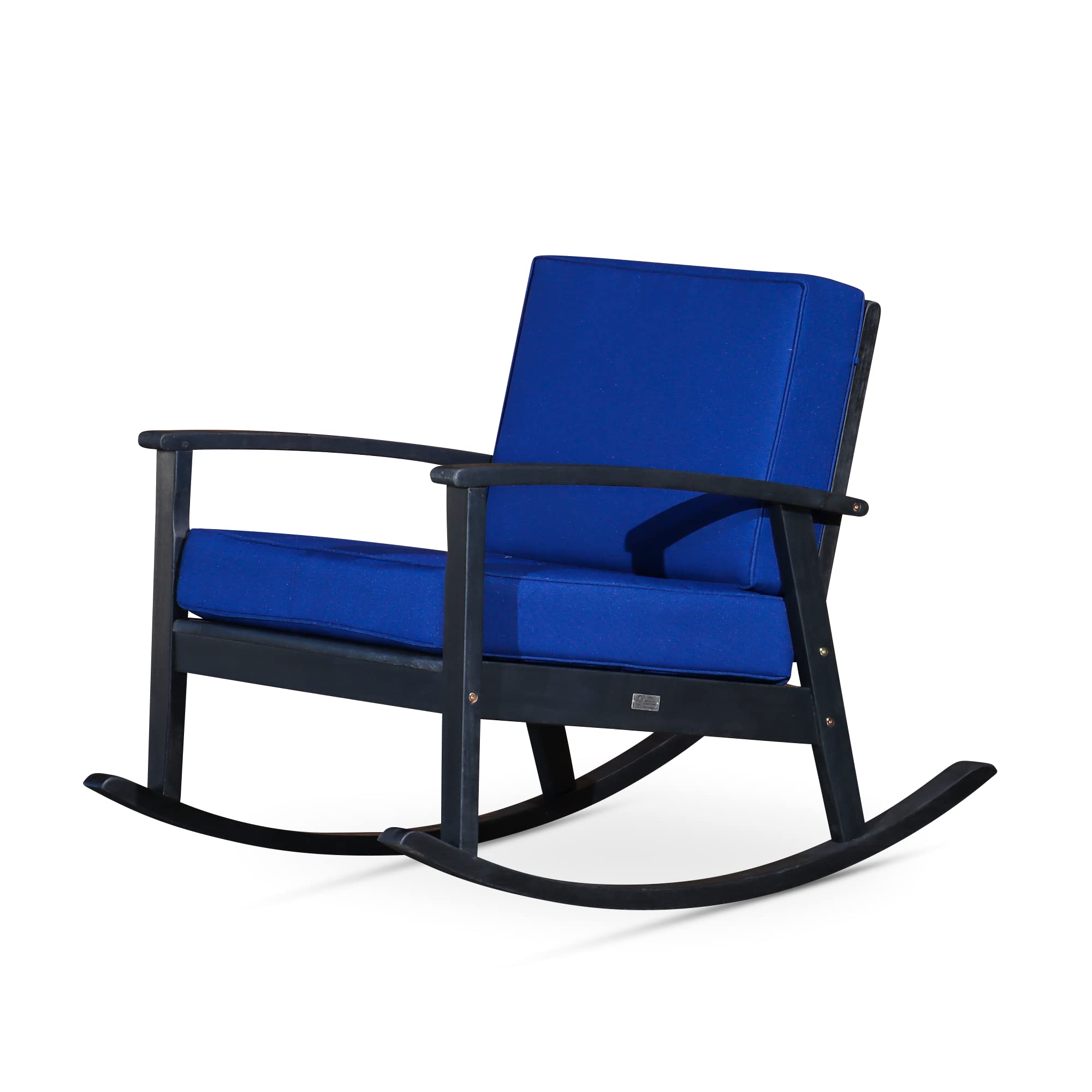 DTY Outdoor Living Longs Peak Deep Seat Eucalyptus Rocker - Espresso Finish with Navy Cushions | Patio, Garden, Porch & Deck Furniture for Relaxing Outdoors