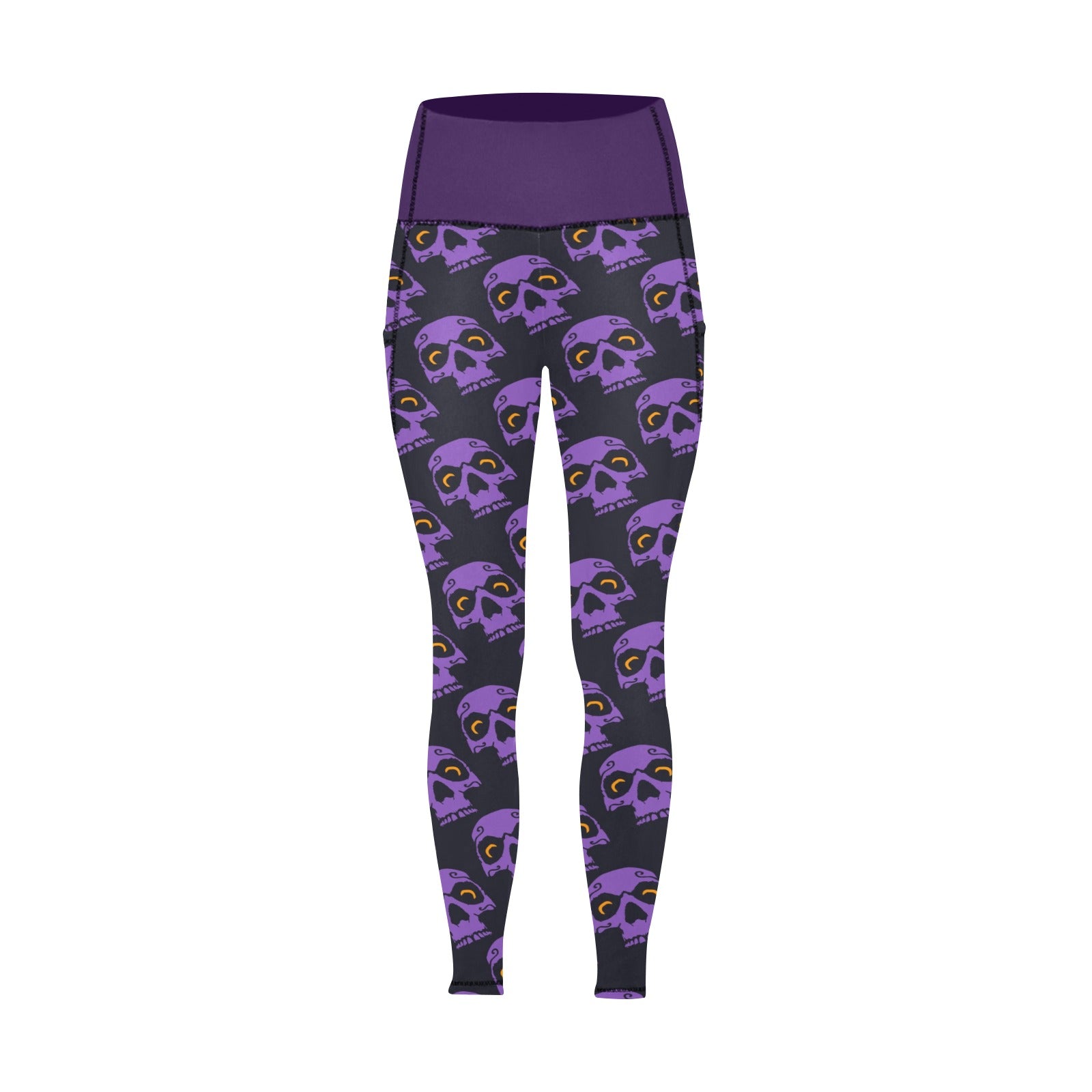 Stylish Purple Skull Print Leggings with Pockets - Women's Fashion Workout Yoga Pants for Gym, Running & Casual Wear