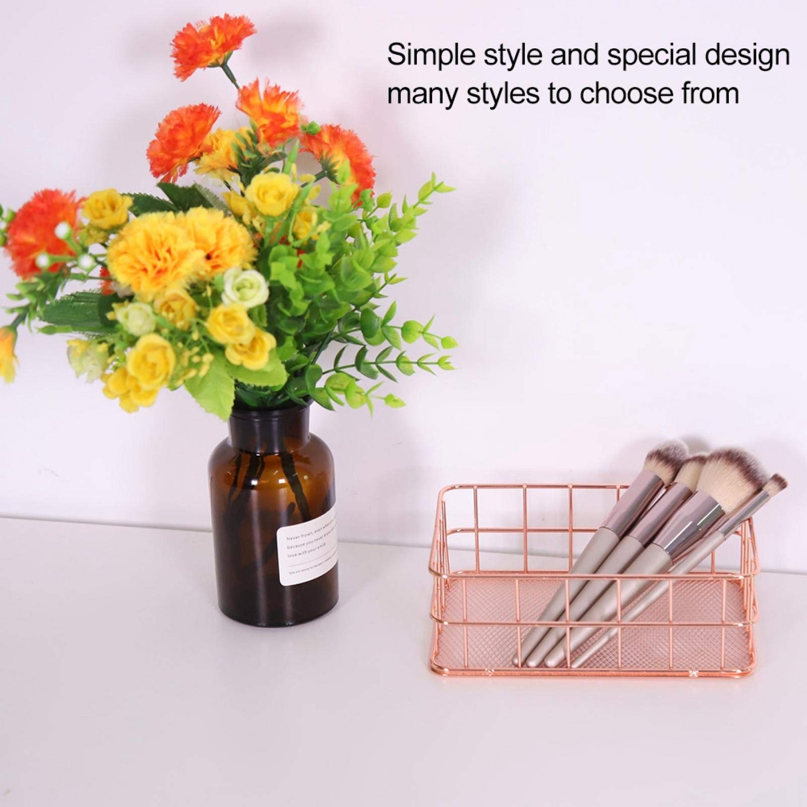 Rose Gold Iron Storage Basket - Organizer for Desktop & Workspace Decor