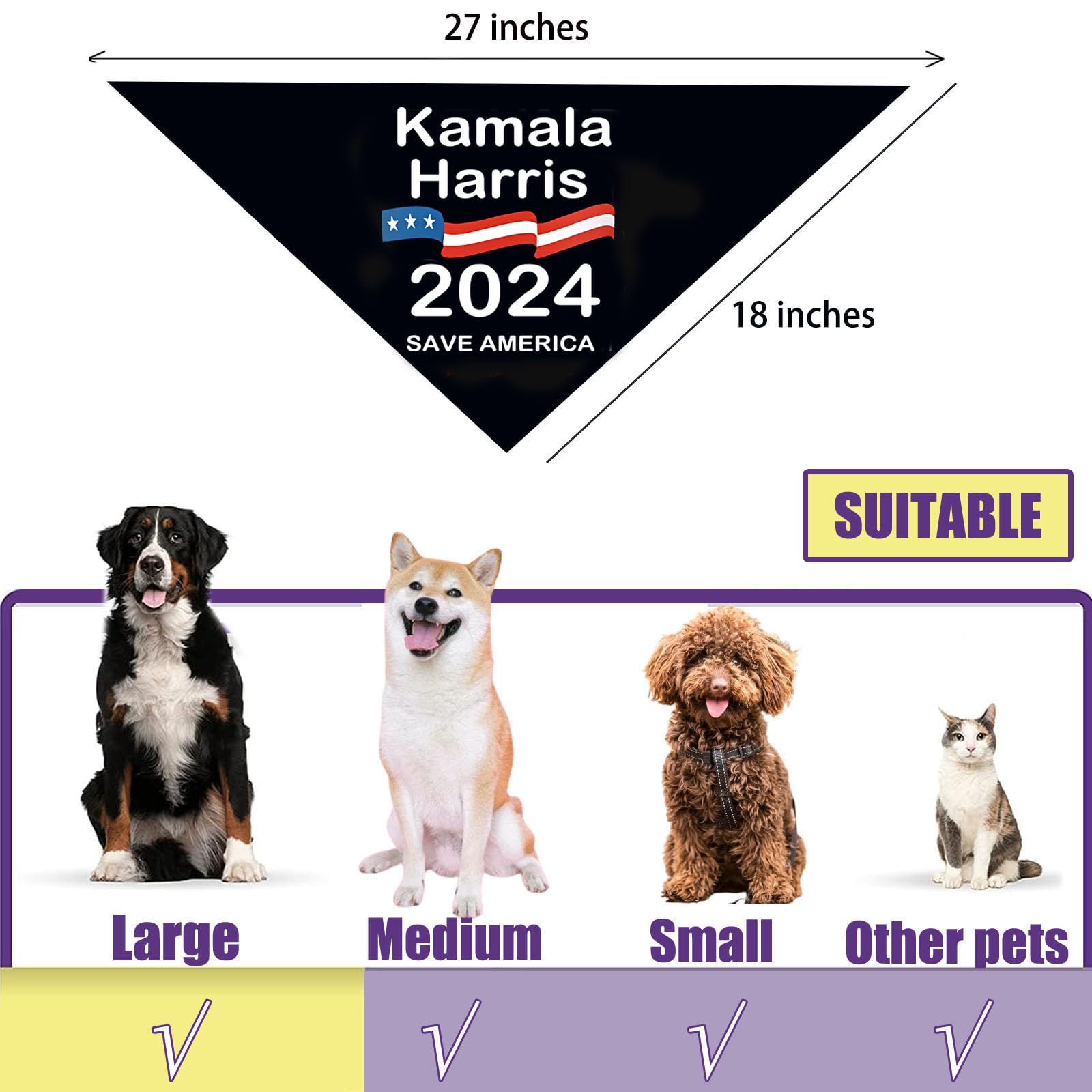Kamala Harris 2024 Presidential Campaign Dog Bandana - Funny Pet Scarf for Dogs & Cats - Patriotic Pet Bib for Political Supporters - Perfect for Election Rallies & Pet Photo Shoots