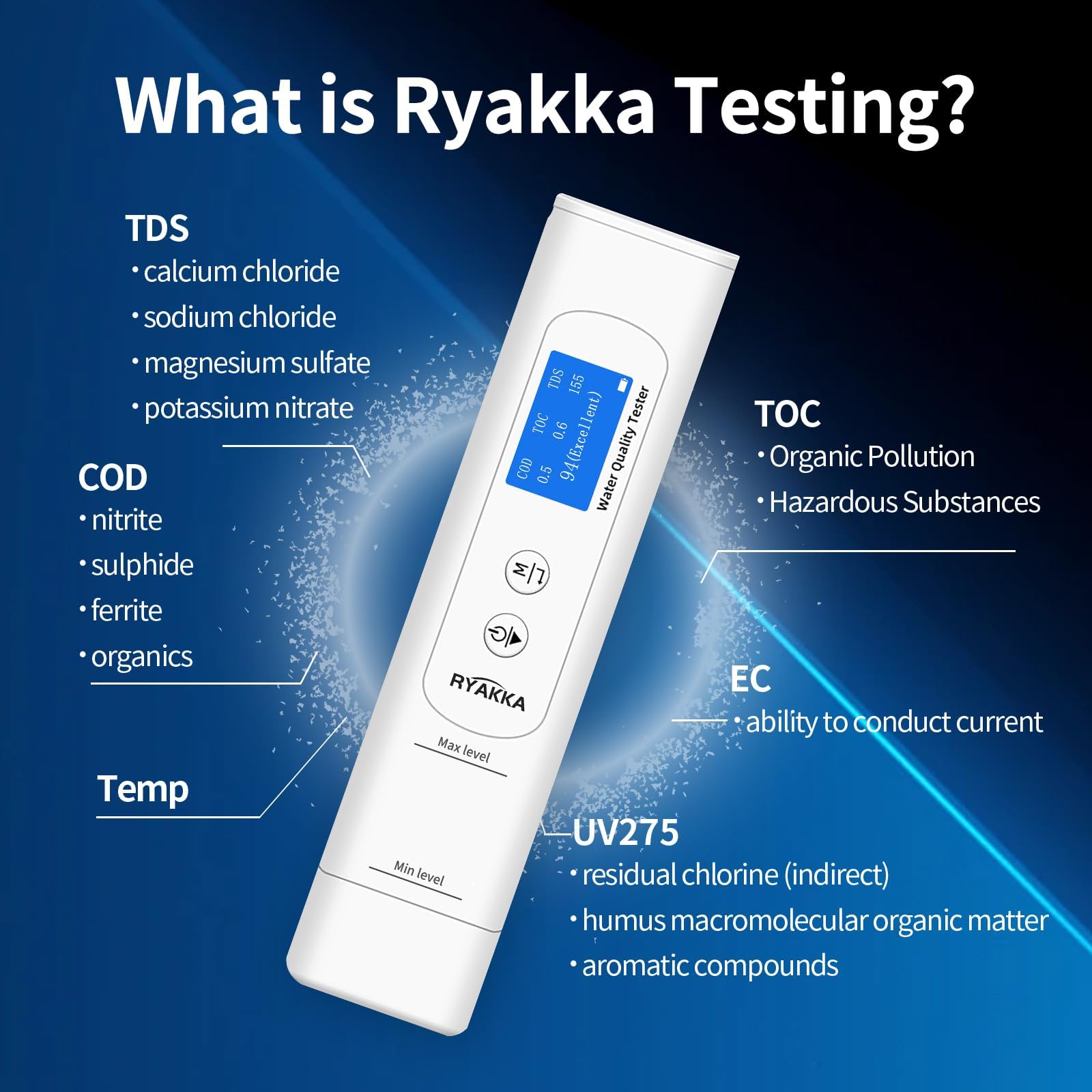 Premium 6-in-1 Water Quality Tester - Digital Analyzer for TOC, COD, TDS, UV275, EC & Temperature | Accurate Testing for Well Water, Tap Water & Purified Water | Ideal for Home, Lab, Outdoor & Emergency Preparedness