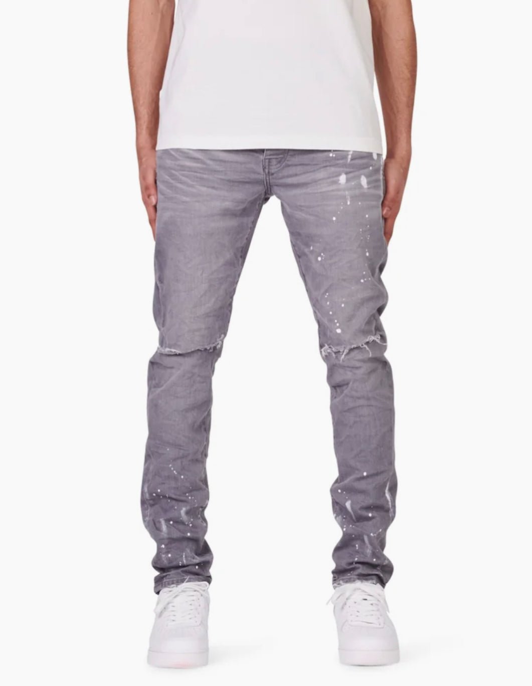 Purple Brand P001 WGKS122 Distressed Grey Knee Slit Jeans for Men - Trendy Ripped Denim Pants for Casual Wear & Street Style